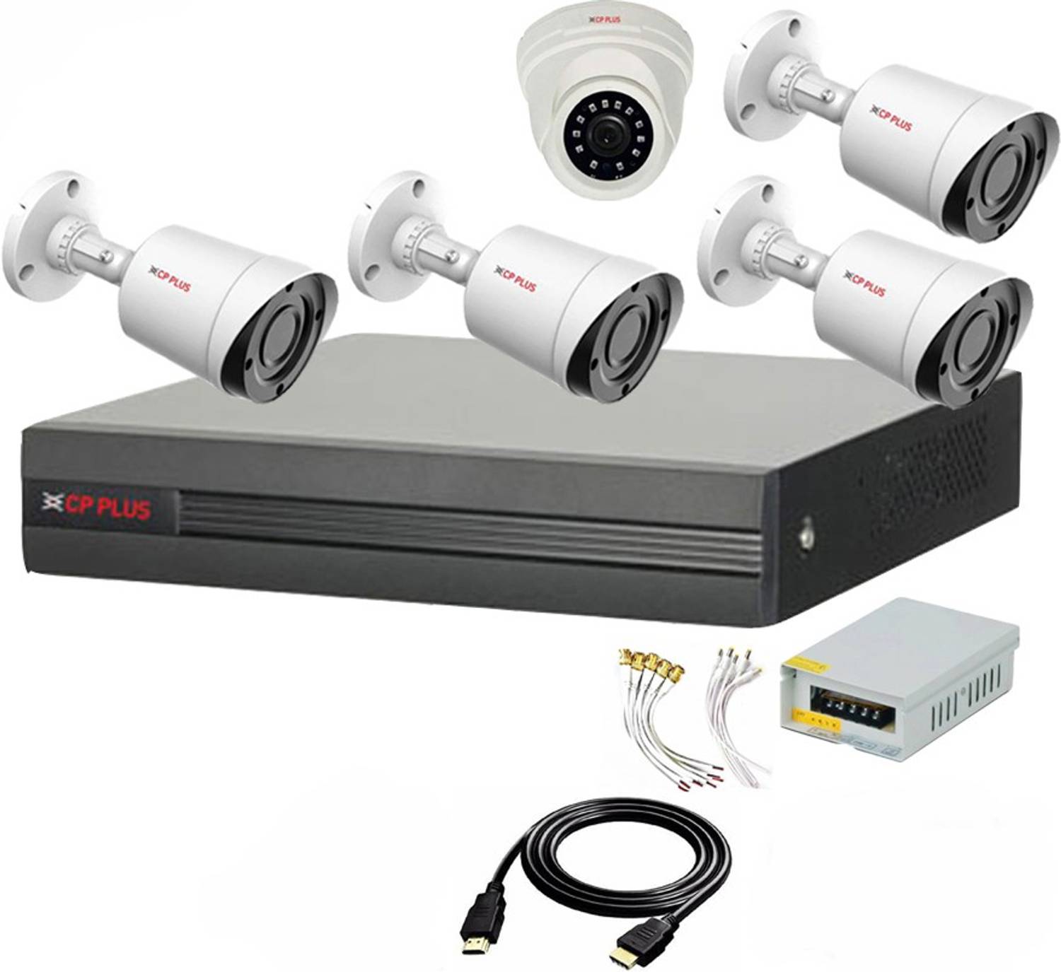 CP PLUS 8 Channal HD DVR 1080p 1Pcs,Outdoor Camera 2.4 MP 4Pcs,Indoor Camera 2.4 MP 1Pcs,Power Supply 1Pcs,combo set Security Camera