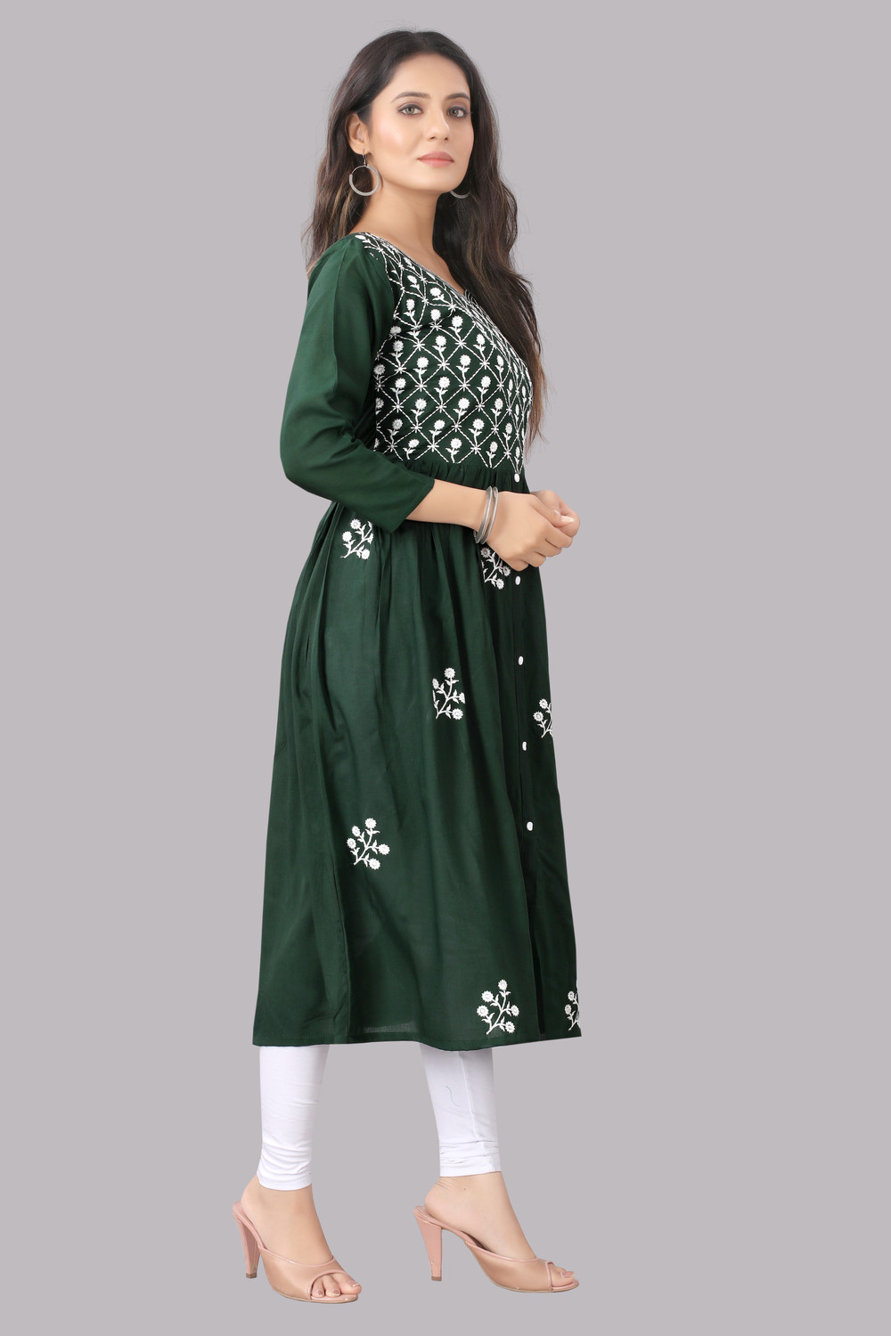 Image of Fashion Mint Women Embroidered Flared Kurta