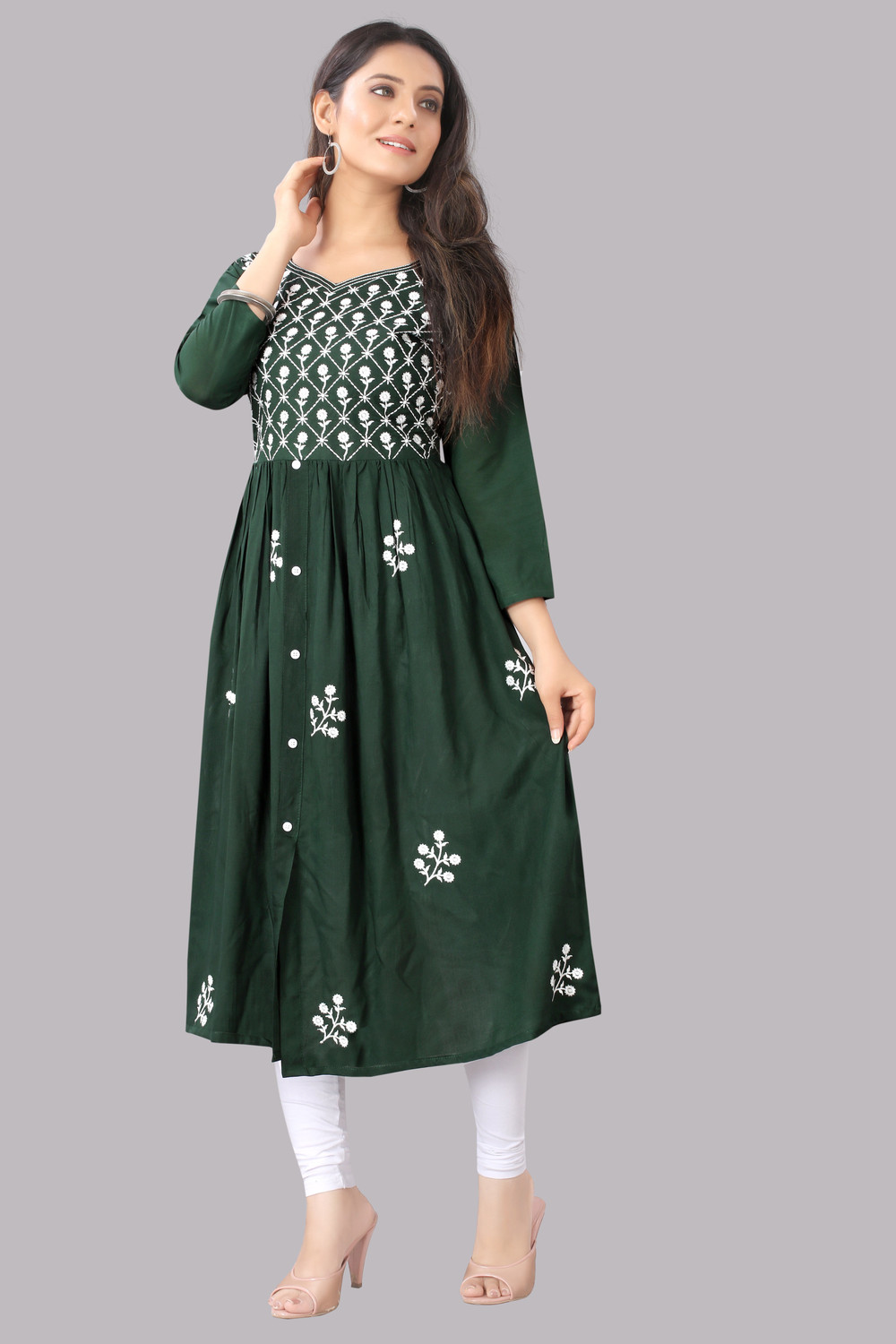 Image of Fashion Mint Women Embroidered Flared Kurta