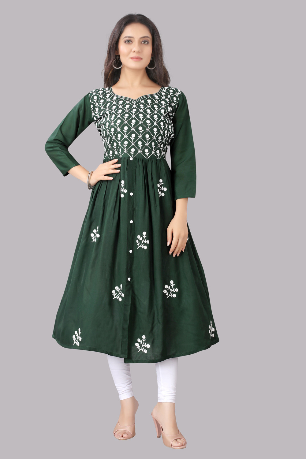 Image of Fashion Mint Women Embroidered Flared Kurta
