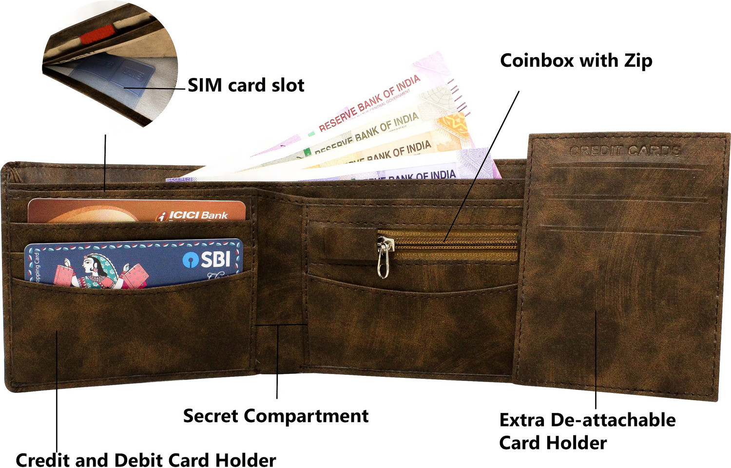 Image of RKSTORE Men Casual, Evening /Party, Formal Brown Artificial Leather Wallet (8 Card Slots)