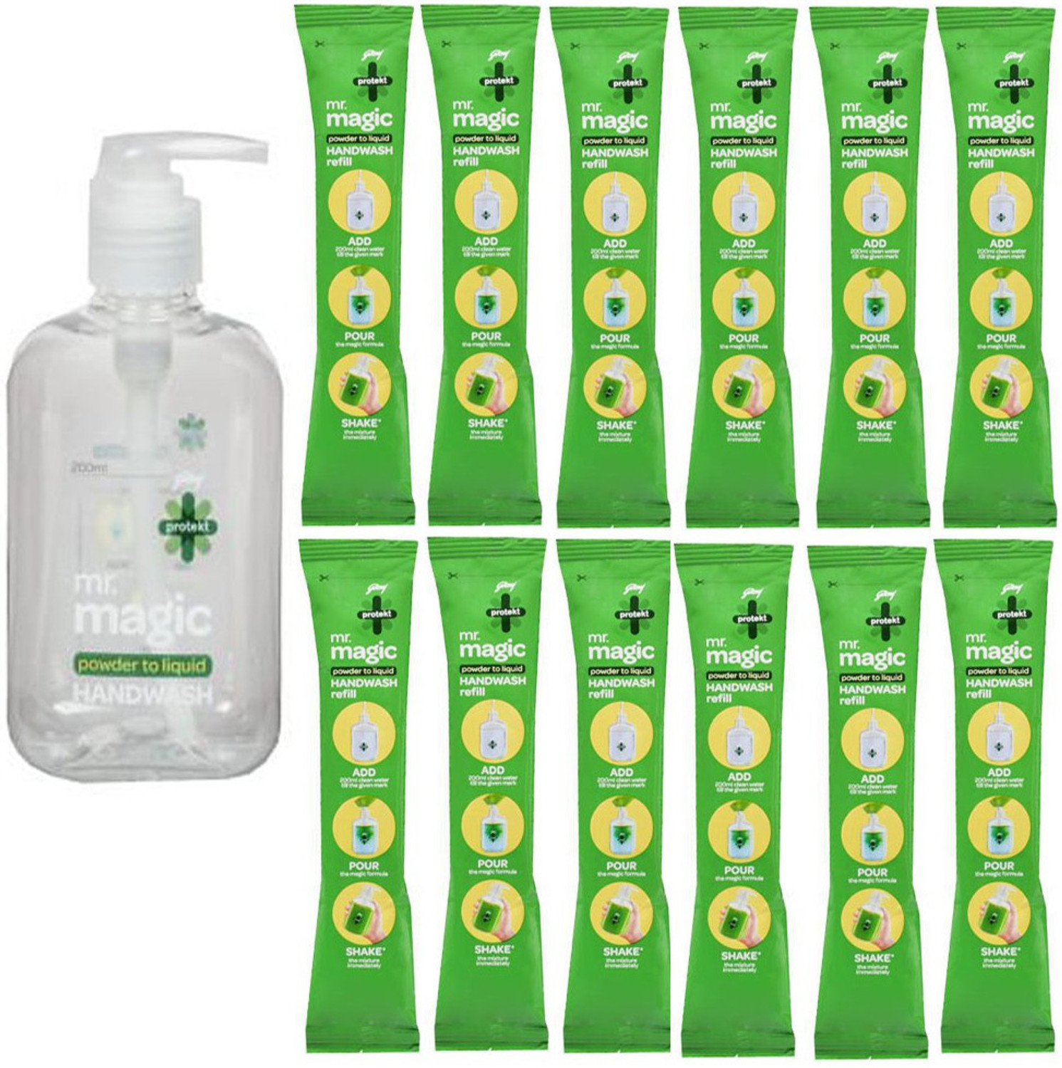 Image of Godrej Magic Powder to Liquid Hand Wash 1 Bottal + 12 Refill 9g Hand Wash Bottle + Refill