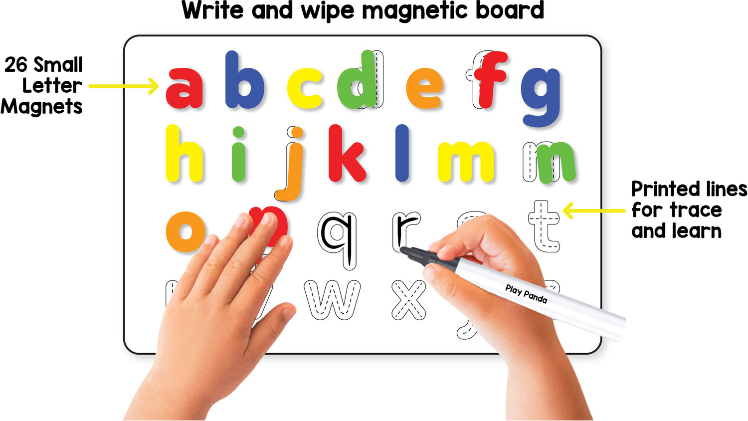 Image of PLAY PANDA Magnetic Learn to Write Small Letters - includes Write and Wipe Magnetic Board, 26 Small Letter Magnets, Dry Erase Sketch Pen and Duster - Simplify teaching and learning