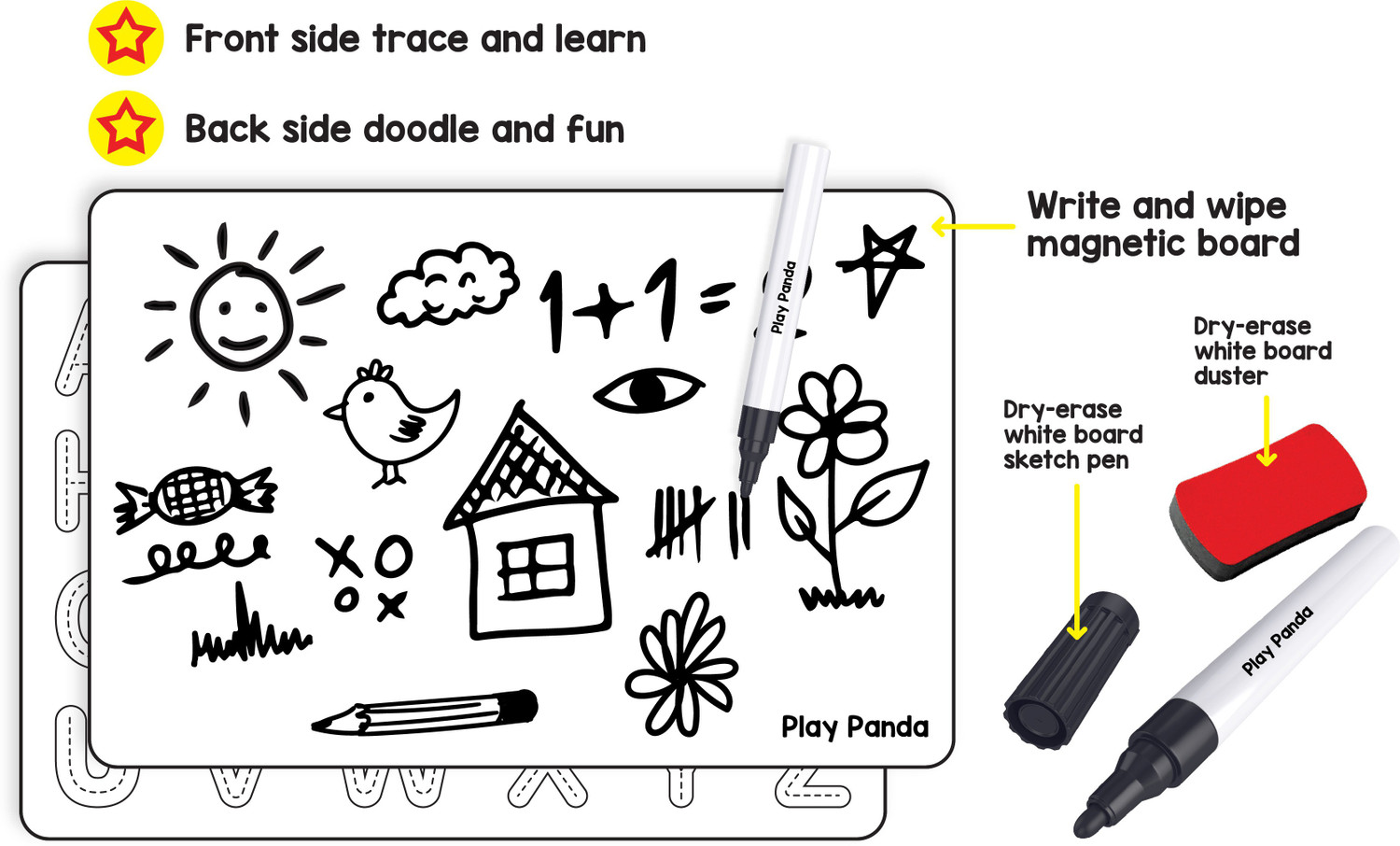 Image of PLAY PANDA Magnetic Learn to Write Small Letters - includes Write and Wipe Magnetic Board, 26 Small Letter Magnets, Dry Erase Sketch Pen and Duster - Simplify teaching and learning