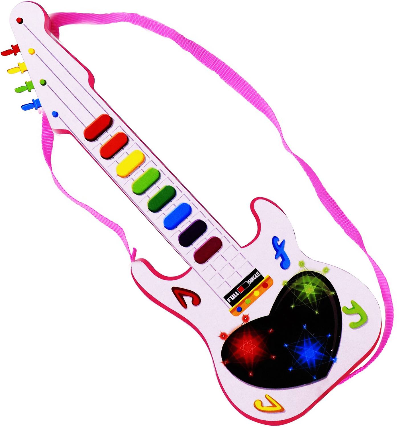 Aseenaa Musical Mini Guitar Toy With Musical Rhymes Sound And 3D LED Light | Battery Operated | Musical Instrument | Electric Keyboard | Lighting Toys | Best Gift For Kid And Toddlers | Size : 12 Inches | Colour : White And Pink | Package Content : Guitar