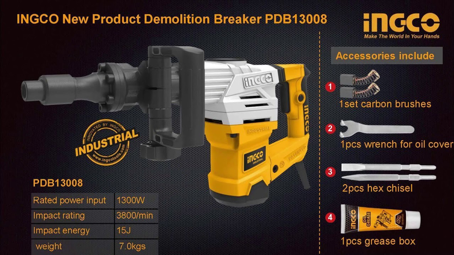 Image of INGCO INGCO Demolition breaker PDB13008 Rotary Hammer Drill