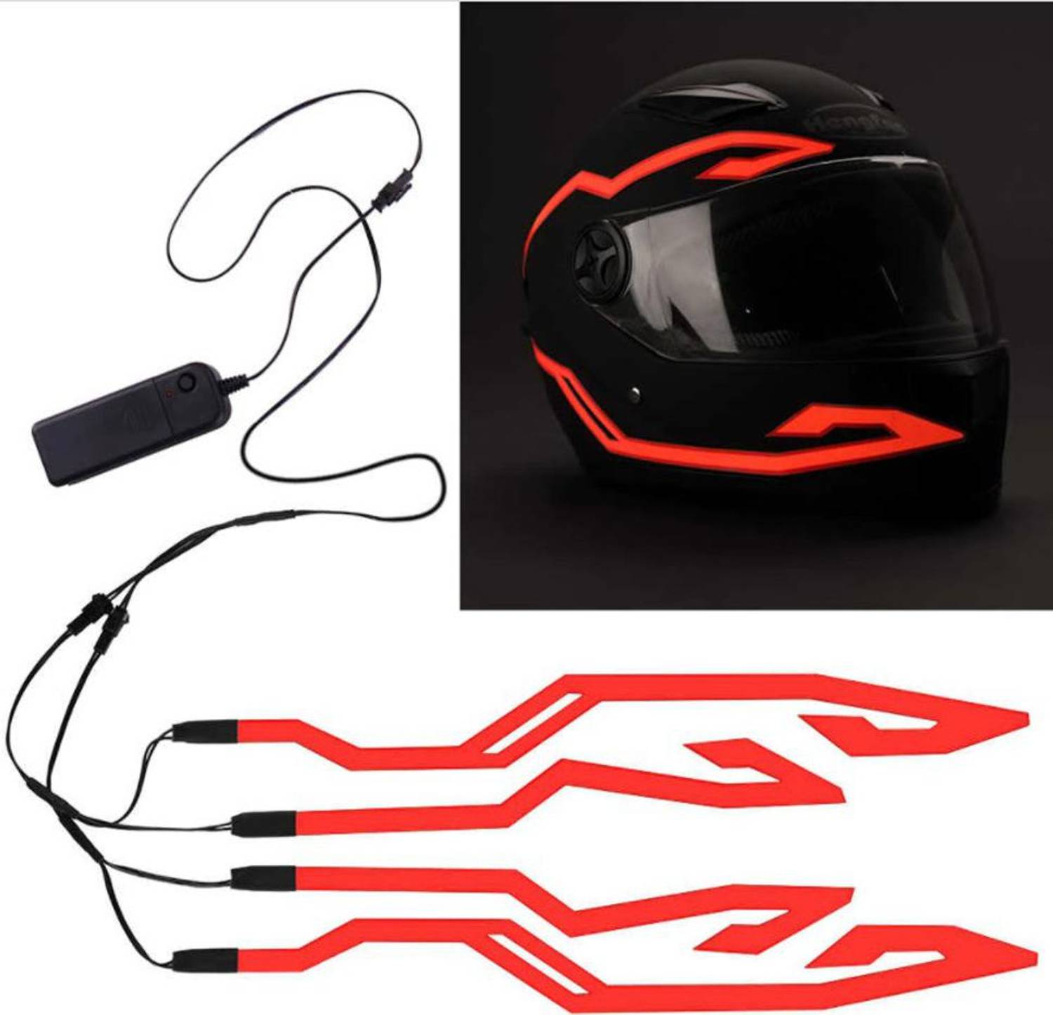 acube mart Motorcycle Bike Helmet Led Light Strip Kit Bar 3 Modes with 4 strips (red) LED Helmet Strip Light