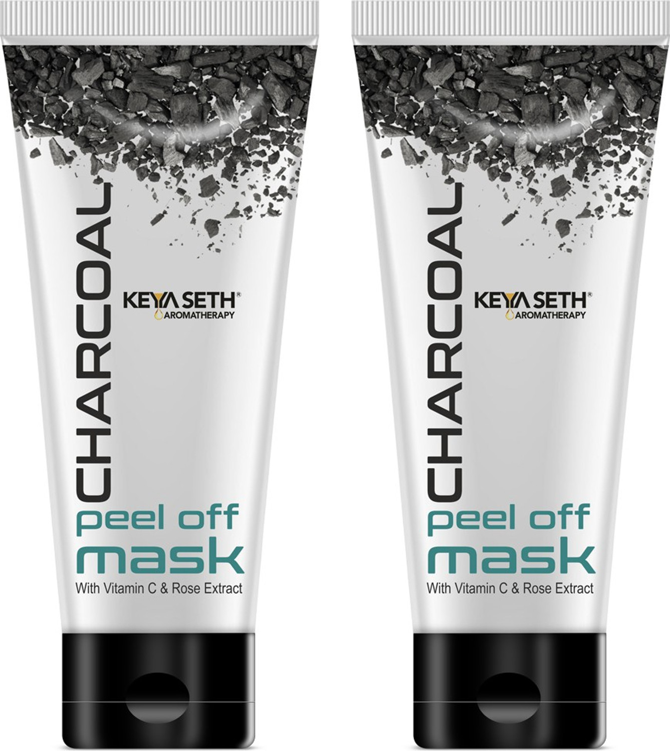 Image of KEYA SETH AROMATHERAPY Charcoal Peel Off Mask, Blackhead & Dead Skin Removal Tightens Pores, Deeply Cleanses for Men & Women Enriched with Vitamin C & Rose Extract & Activated Charcoal (50ml X 2)