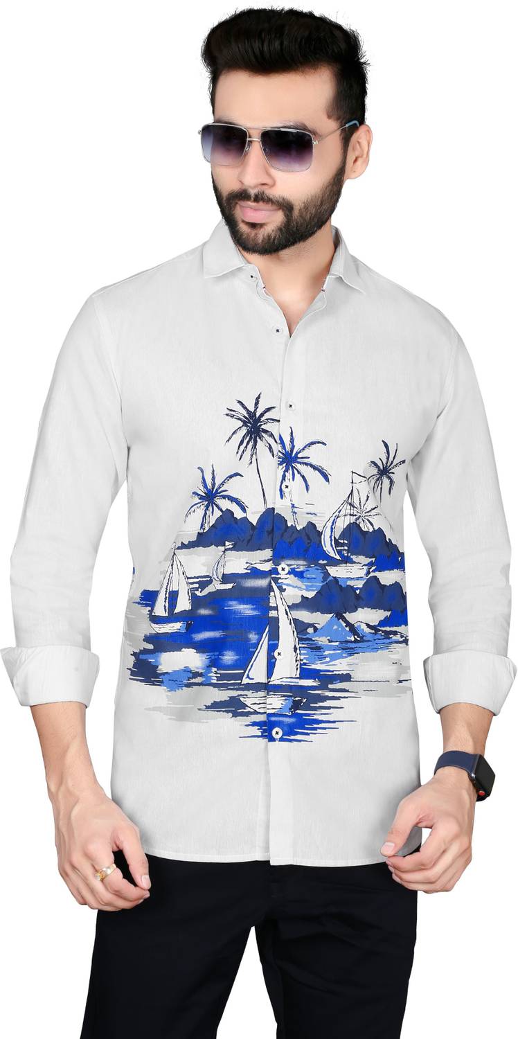 5TH ANFOLD Men Printed Casual White Shirt