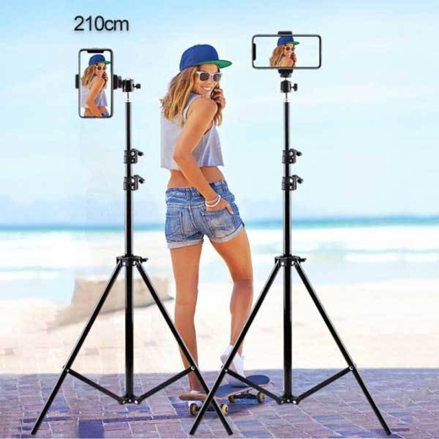 Image of RECTITUDE Tripod for Phone, 2.1 Meters Height,ripod Stand with Mobile Holder & Bluetooth Remote, Works with All Android and Smartphones Tripod