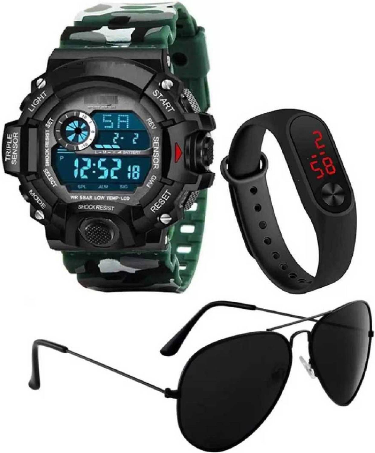 DKERAOD Digital Watch – For Boys – Buy DKERAOD Digital Watch – For Boys New Excellent Trending Combo Set Of Three Watch Led Sunglasses New Fabulous…