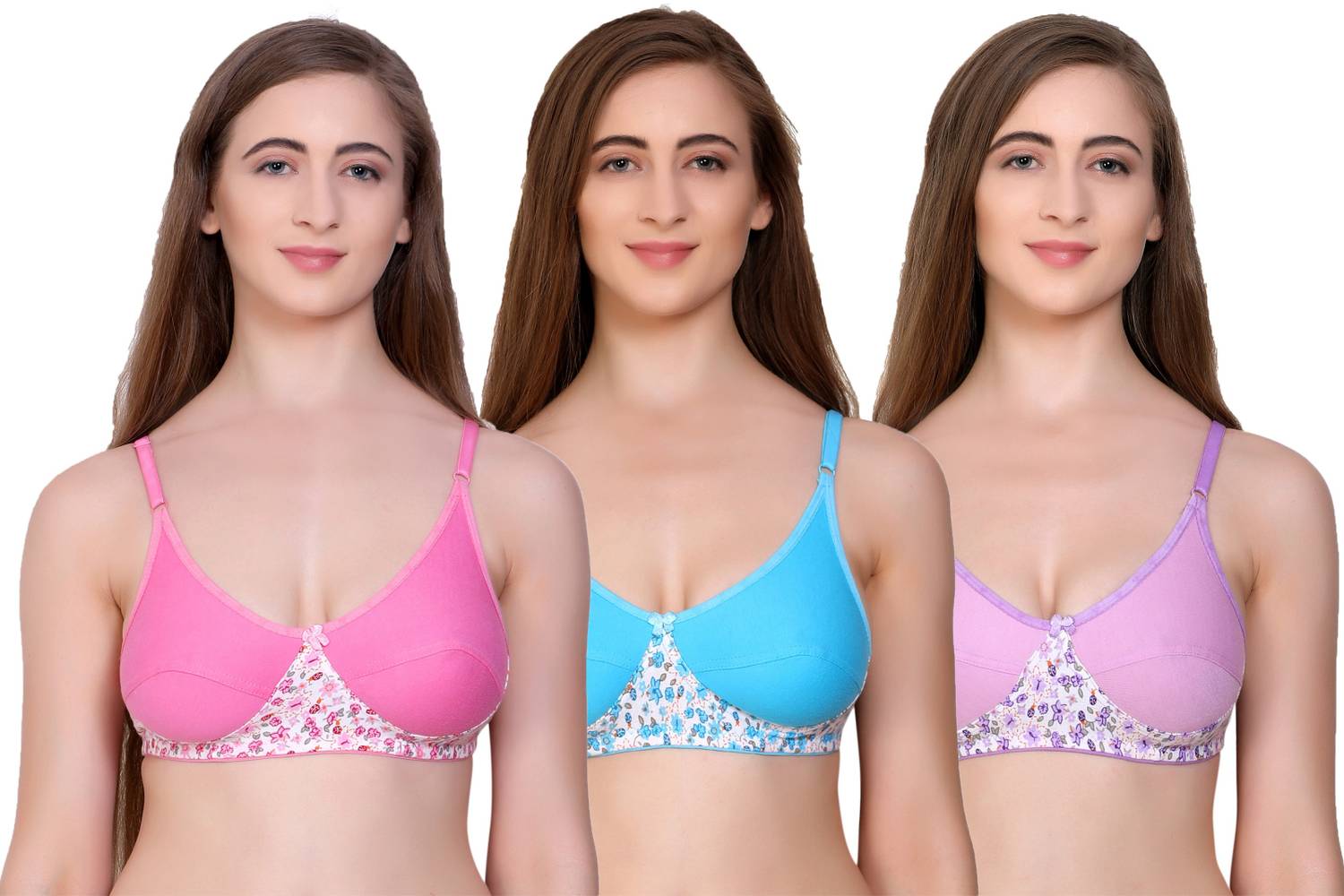Auletics Women's / Girl's Regular Premium Fabric Bra Combo Women T-Shirt Non Padded Bra