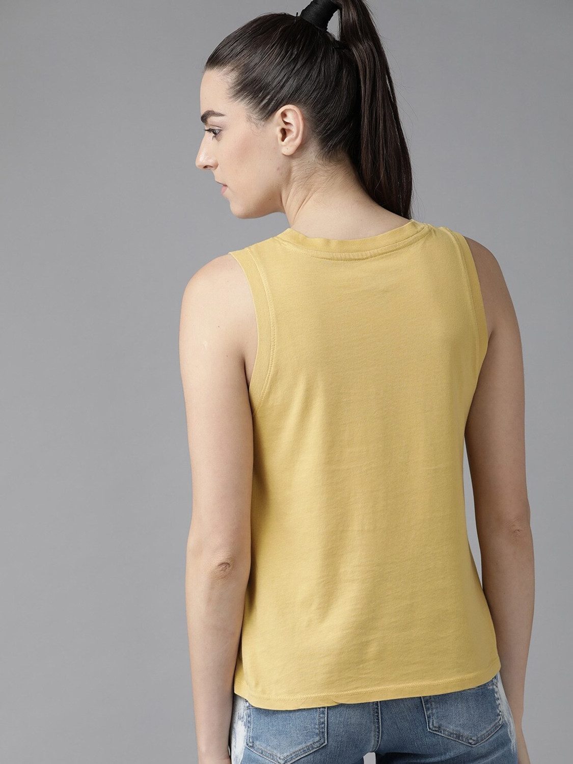 Image of Roadster Embroidered Women Round Neck Yellow T-Shirt