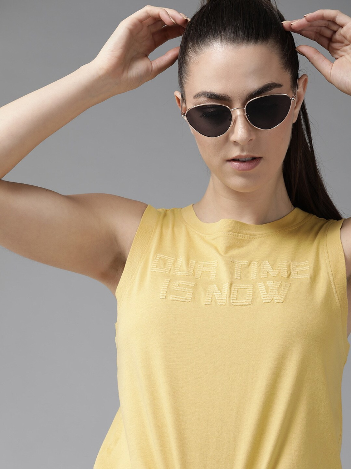 Image of Roadster Embroidered Women Round Neck Yellow T-Shirt