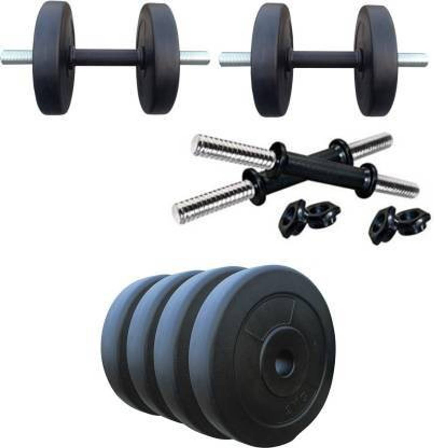 BMS Sports Fitness Dumbbell Set of 8Kg (4*2Kg) PVC Weight Plates + 2 Rods Adjustable Adjustable Dumbbell