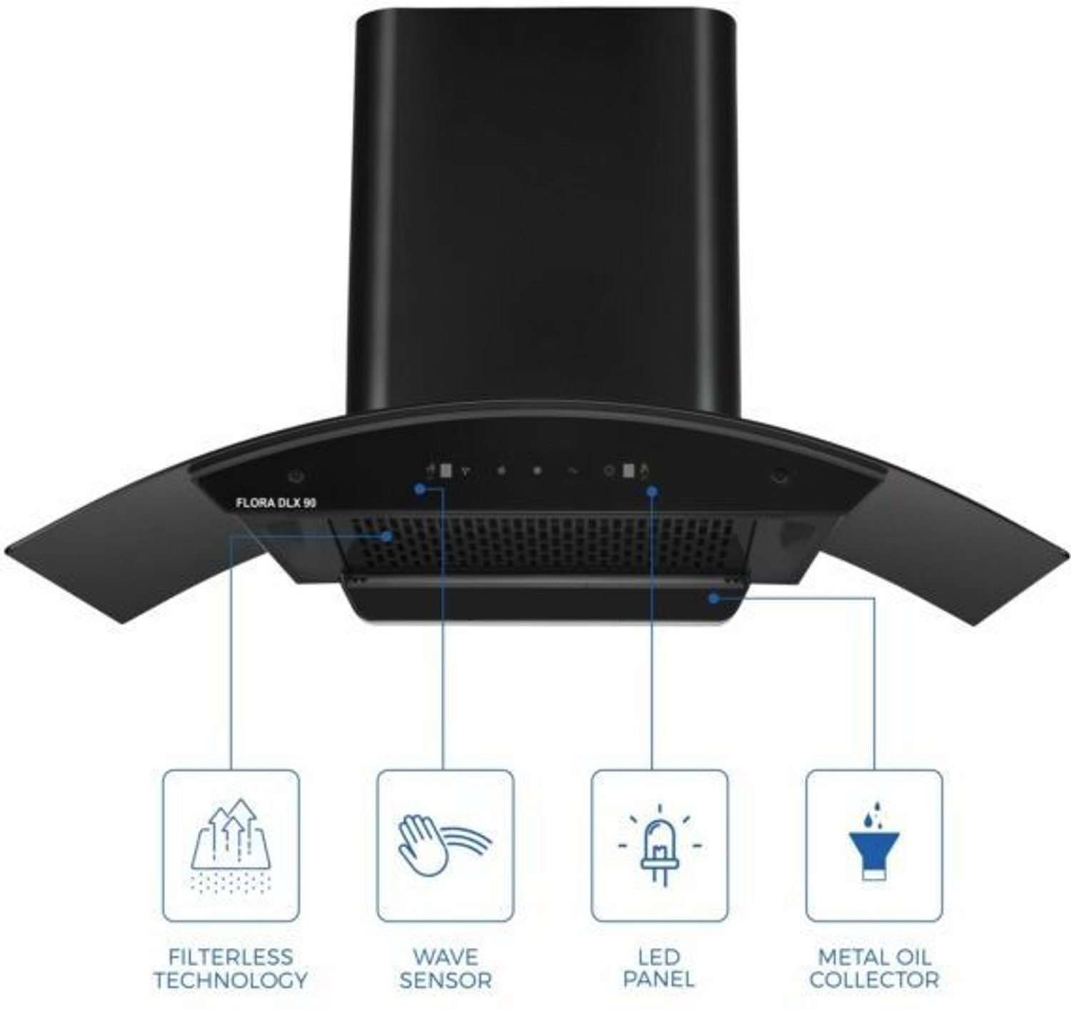 Image of Kutchina Flora DLX 90 Auto Clean Wall Mounted Black 1200 CMH Chimney