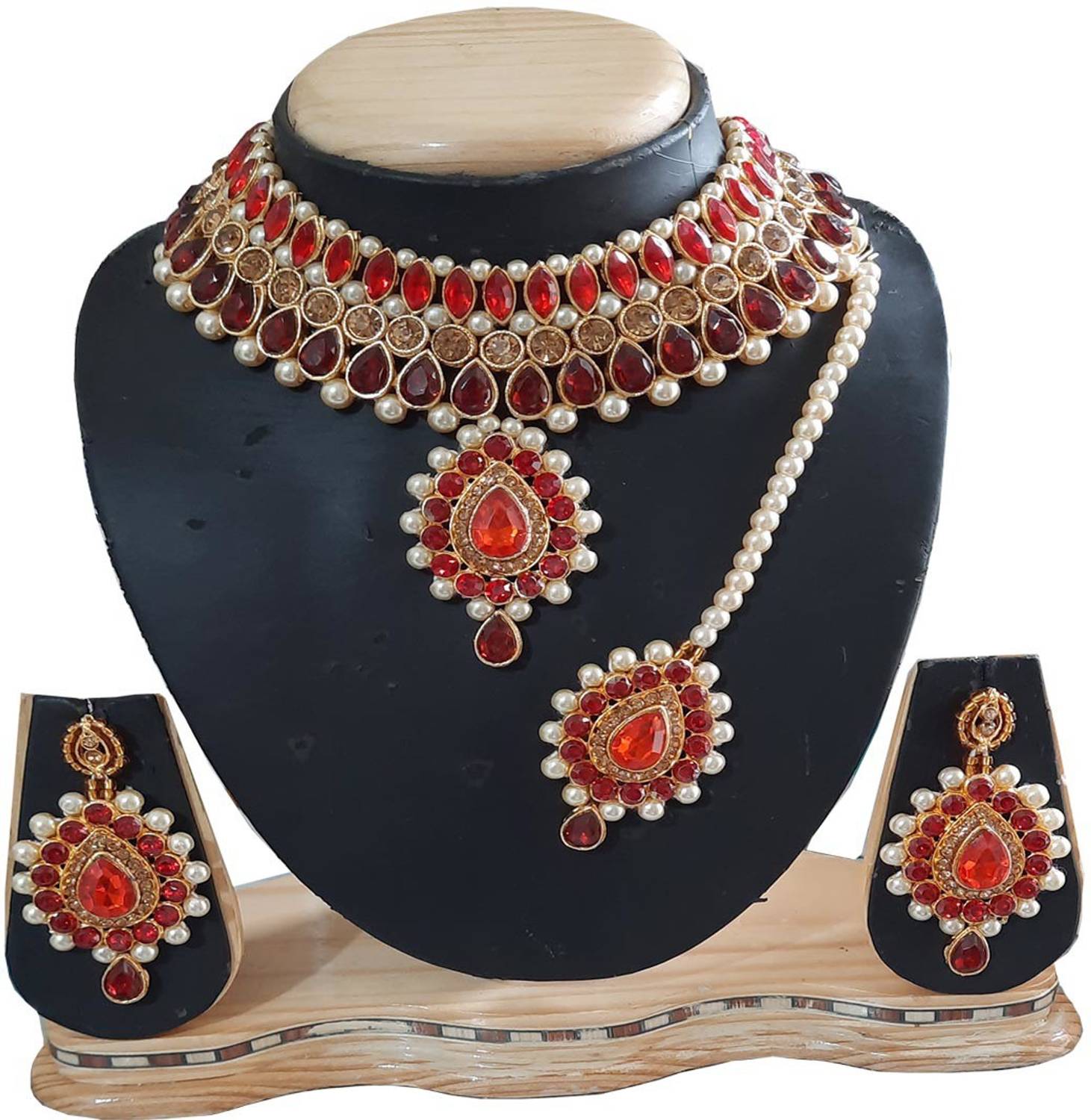 ANRA JEWEL Mother of Pearl Gold-plated Red, Gold Jewellery Set
