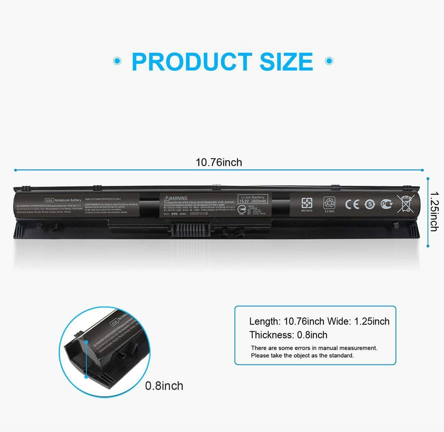 Image of WISTAR K104 KI04 825596-001 Battery Compatible with HP Pavilion 800049-001 800009-421 HSTNN-LB6S IB6X KI04041,15-an050nr 17-g121wm 14-ab006TU 15-ab000 17z-g100,14-ab 15-ab 15-ak 15-an 15t-a 15z-ab 17-g 17t-g 4 Cell Laptop Battery