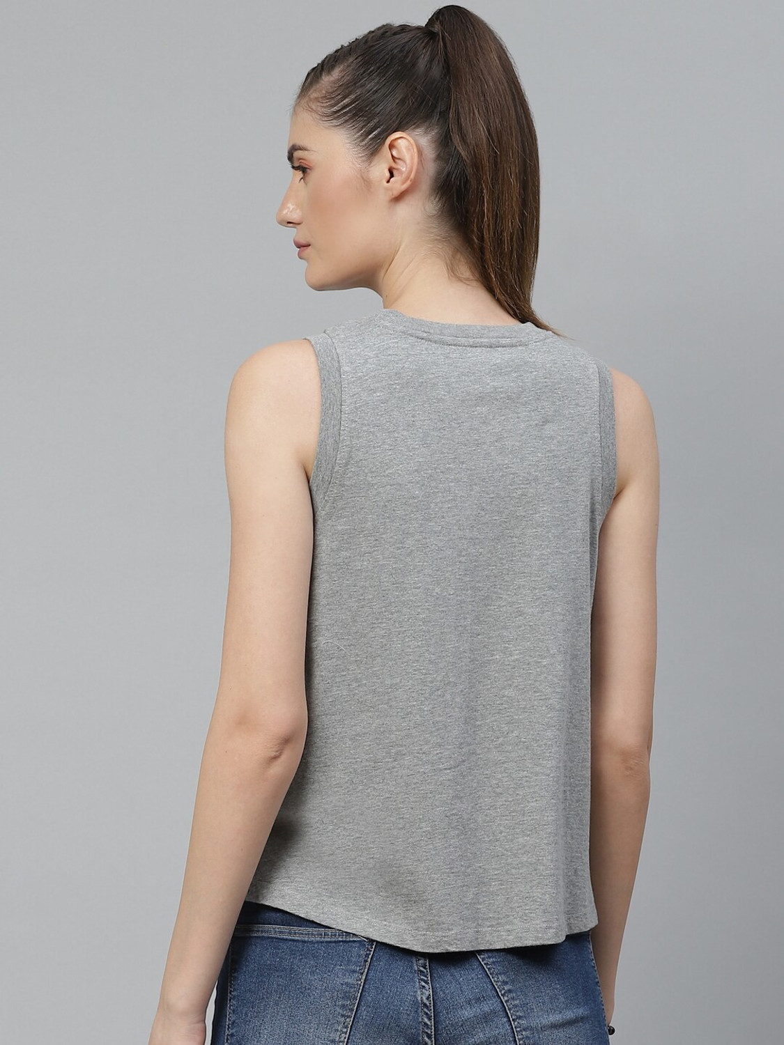 Image of Roadster Printed Women Round Neck Grey T-Shirt