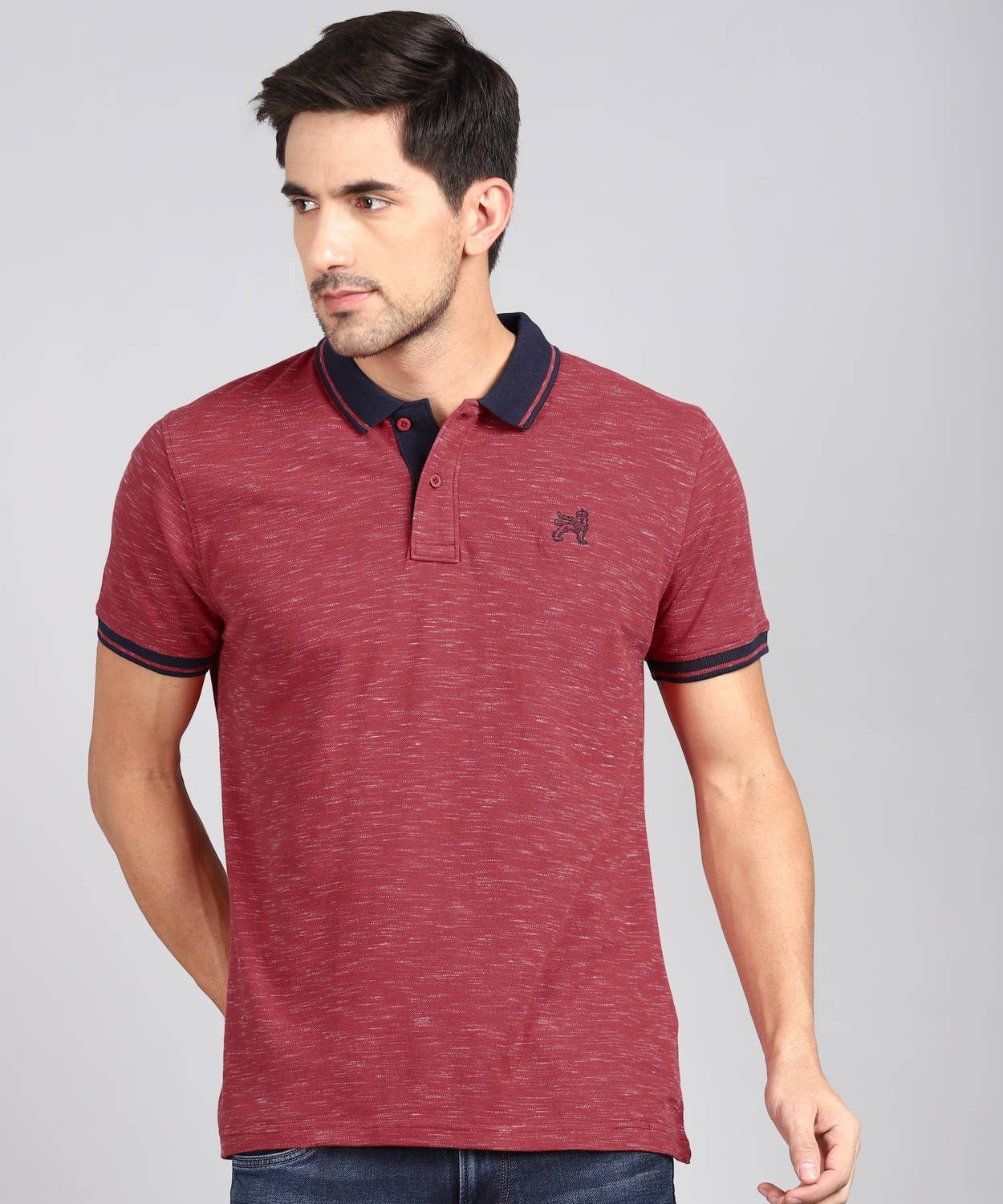 Academy By Van Heusen Solid Men Polo Neck Pink T-Shirt