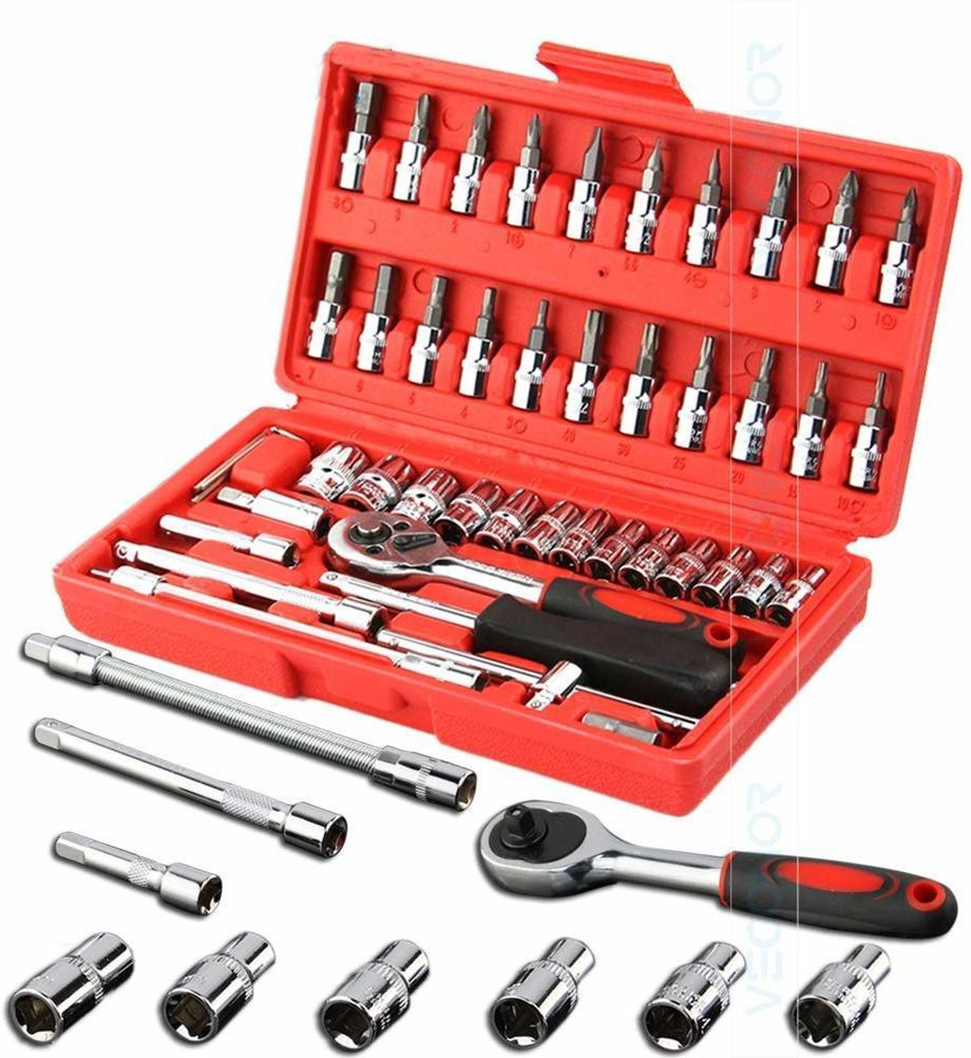 Image of curve creation 46 in 1 Pcs Tool Kit & Screwdriver & 1 /4'' Square Drive Metric Socket Set Combination Screwdriver Set