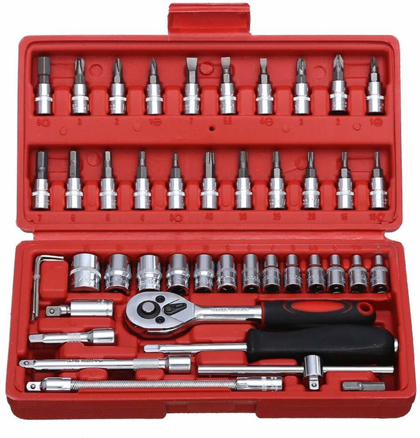 Image of curve creation 46 in 1 Pcs Tool Kit & Screwdriver & 1 /4'' Square Drive Metric Socket Set Combination Screwdriver Set