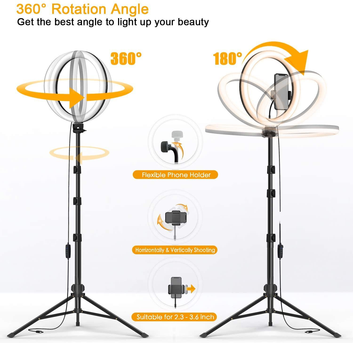 Image of Wrapo 12 inch inch LED Ring Light with 7 Ft Tripod Stand Combo and Phone Holder for Tiktok YouTube Reels Photo-shoot Video Live Stream Makeup Videos vlogging Vigo Video Shooting | 3 color modes Dimmable Lighting | Recording with Mobile Phone and Camera Clip Setup Ring Flash Ring Flash