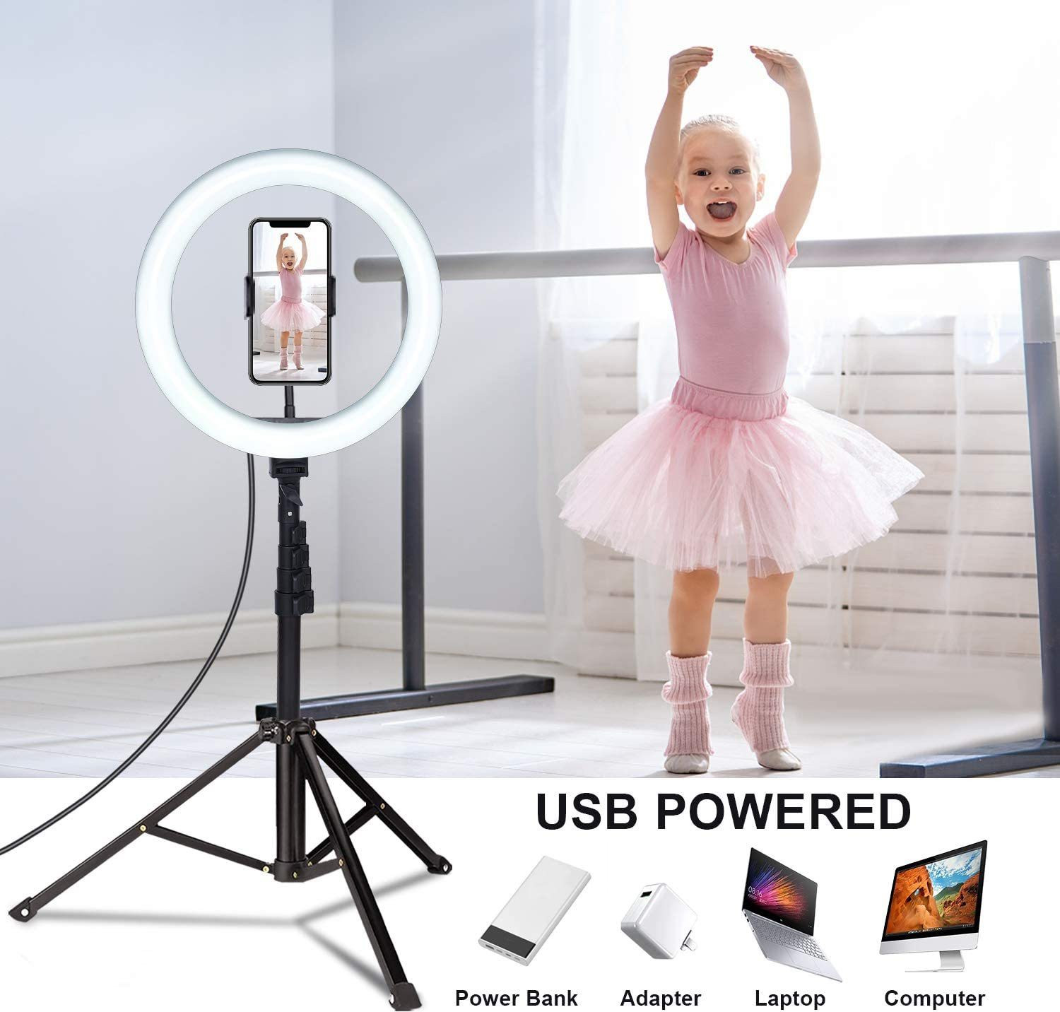 Image of Wrapo Ring Light with Tripod Stand and Phone Holder, 10 INCH Selfie Light with Light Ring Perfect for Video Recording, Live Streaming, Makeup, Selfie, Compatible with iPhone Android Phone Ring Flash