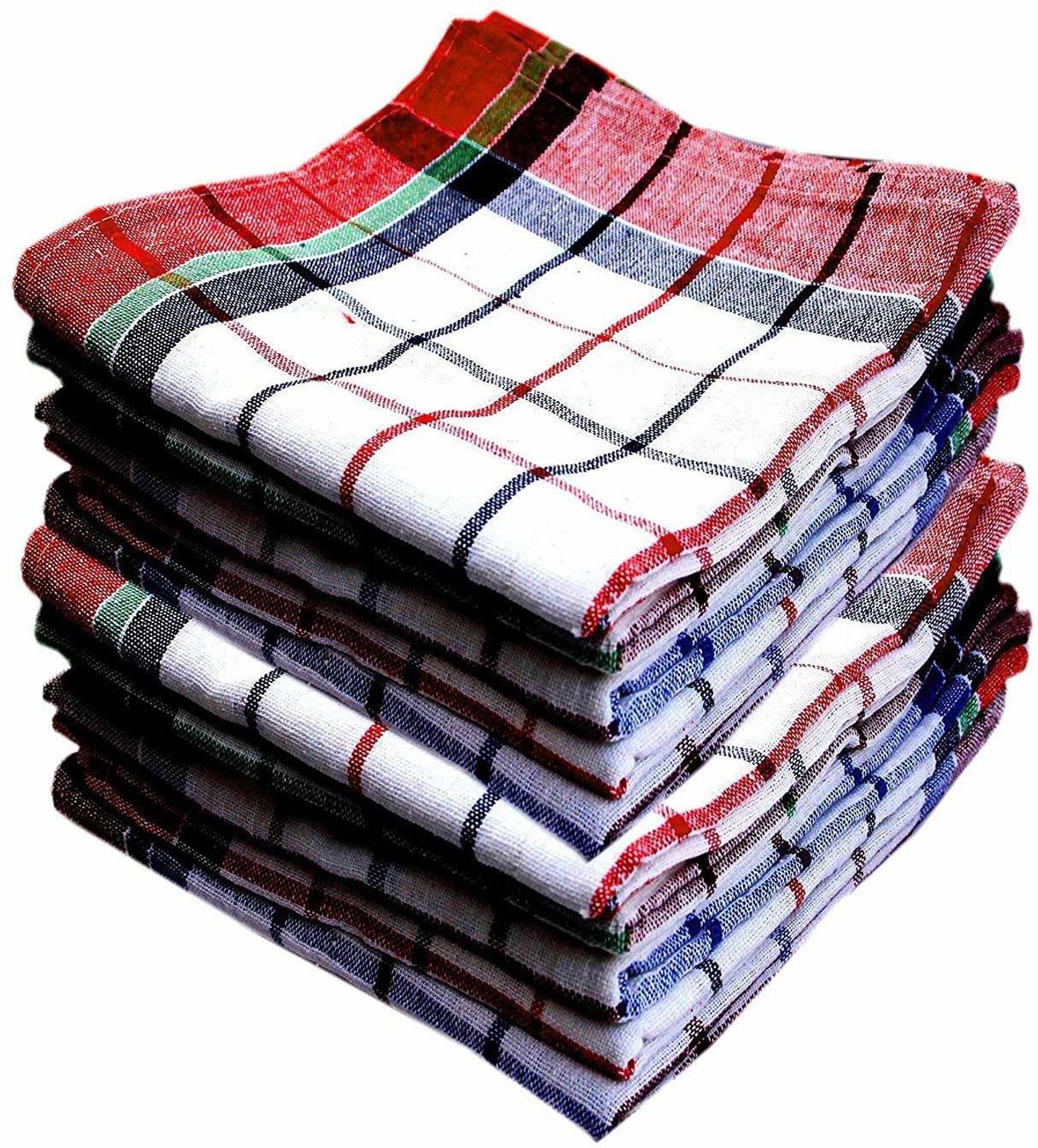 AkiN Cleaning Cloth Multipurpose Kitchen Towels Cotton Dish Napkin - Machine Washable - Multi Coloured Checked Dish Towels, Tea Towels, Table Cloth 18x18 Inch - Pack of 12 (12) Multicolor Cloth Napkins
