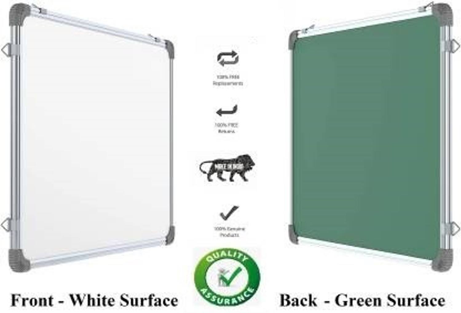 Image of VRAI Non Magnetic 1.5 by 2 feet Premium Quallity Whiteboard | Green Chalk Board Surface On Back SIde with 1 Marker and 1 Duster Whiteboards