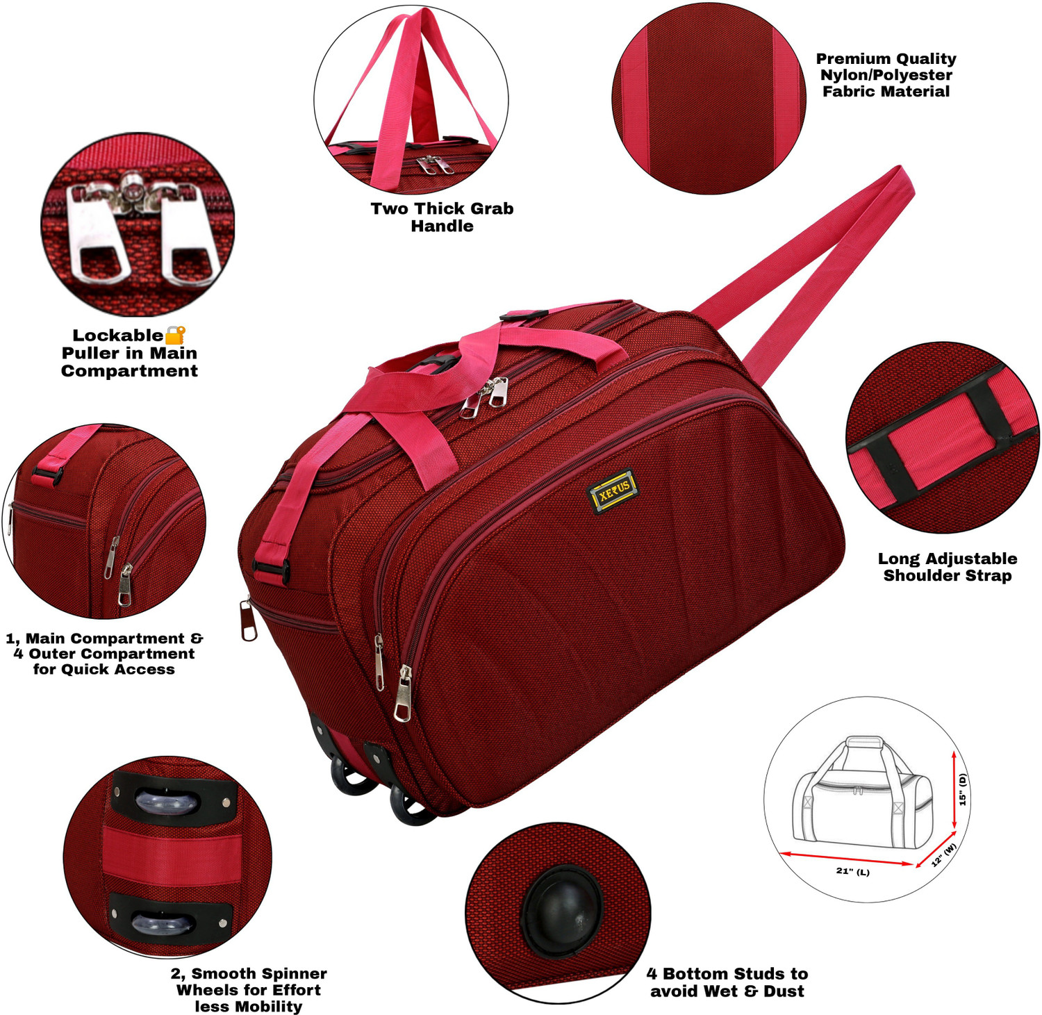 Image of XERUS (Expandable) Unisex (54 Cm) Travel Duffel Bag Light weight Waterproof Premium Quality Polyester /Nylon Fabric Material Luggage Bag Duffel With Wheels (Strolley)