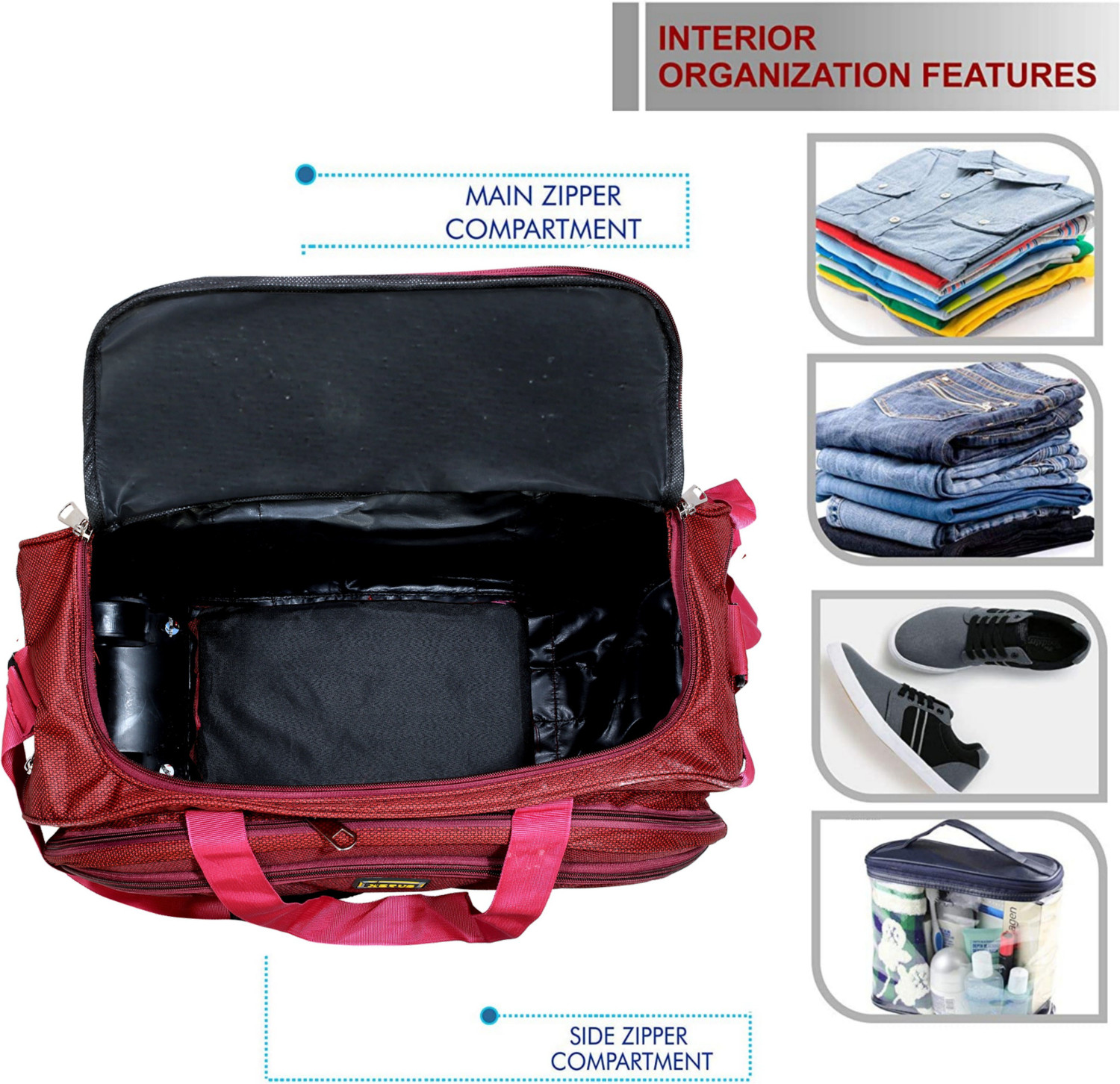 Image of XERUS (Expandable) Unisex (54 Cm) Travel Duffel Bag Light weight Waterproof Premium Quality Polyester /Nylon Fabric Material Luggage Bag Duffel With Wheels (Strolley)