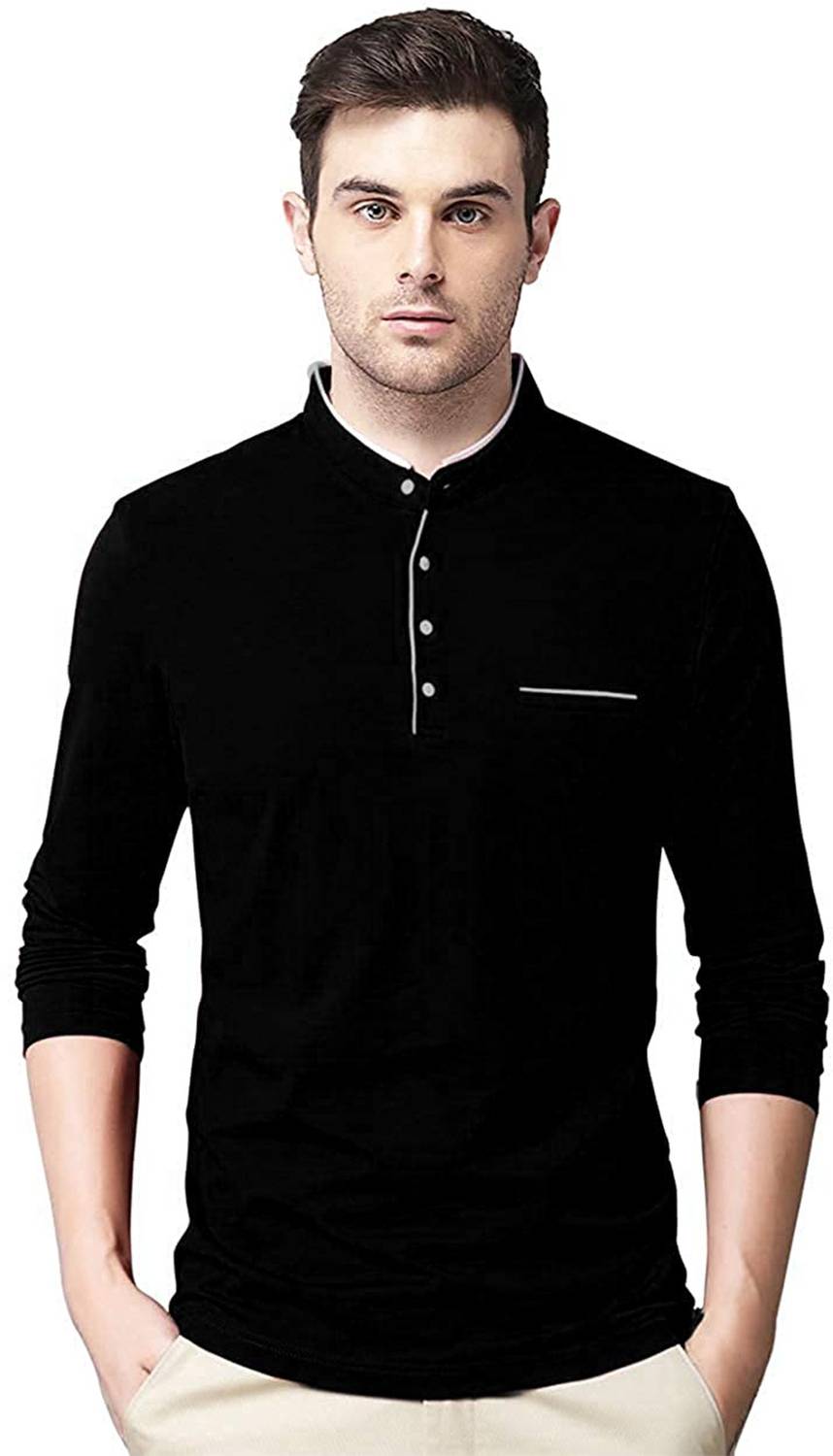 Tivy Solid Men Henley Neck Black T-Shirt