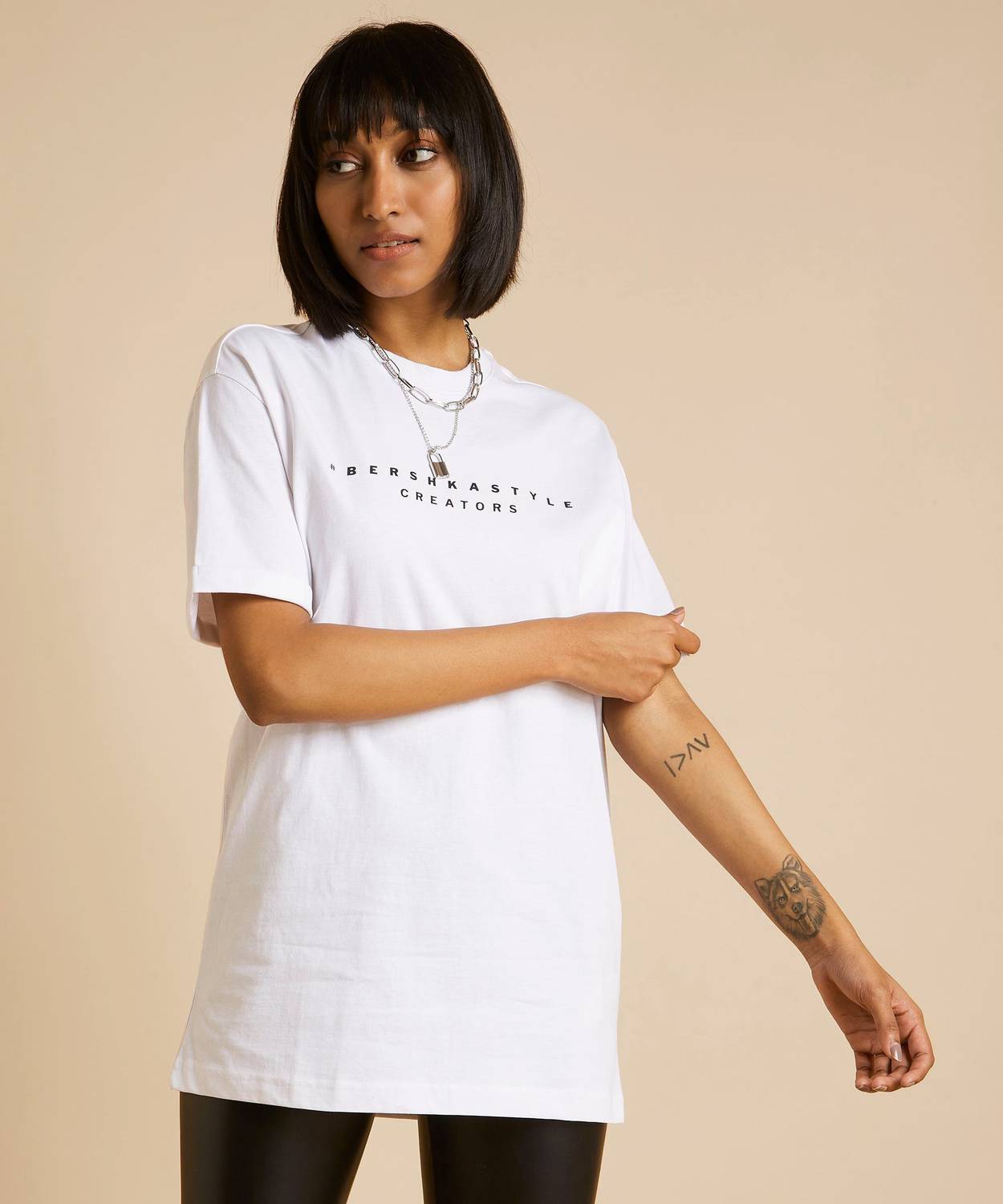 Bershka Solid Women Polo Neck White T-Shirt