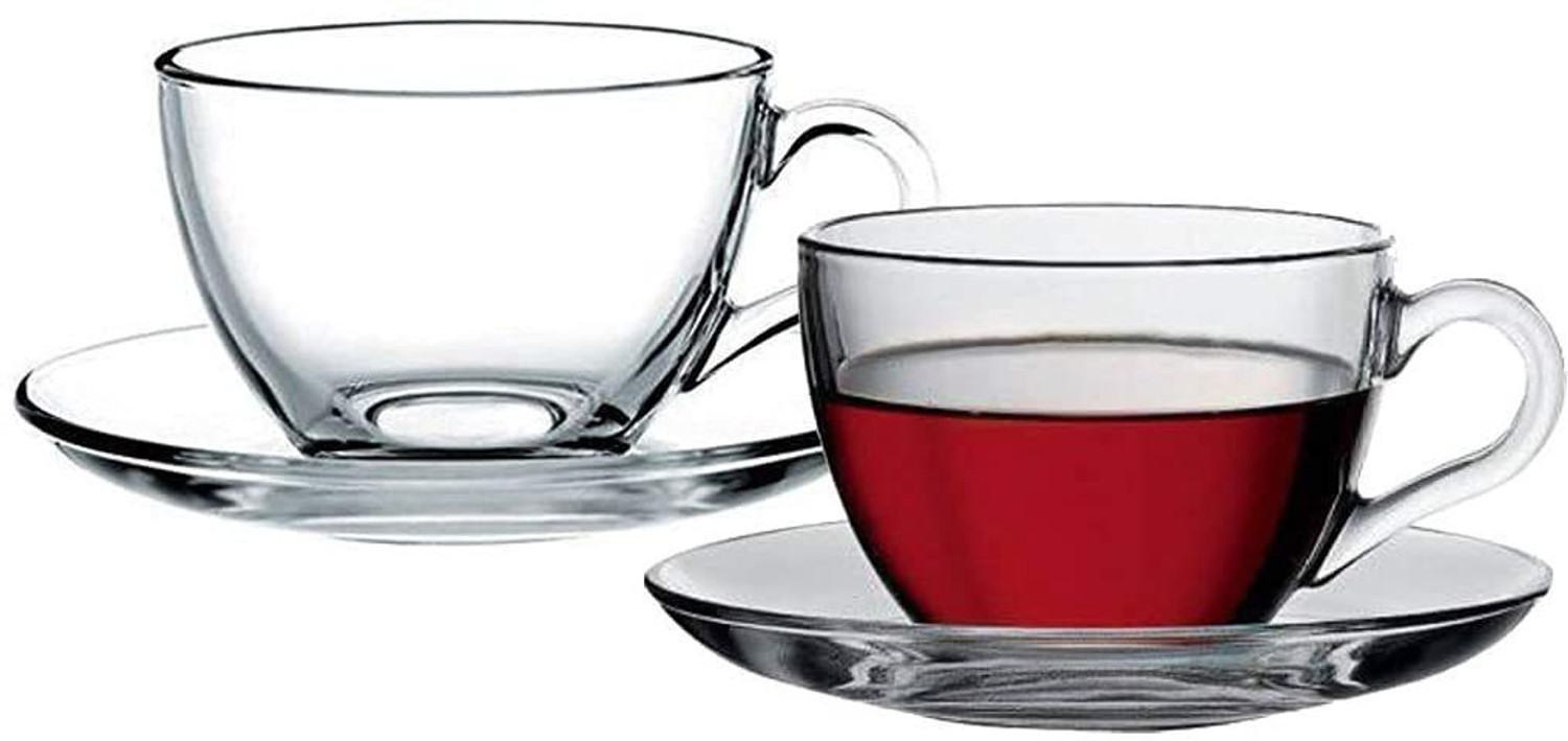 Image of MPH ENTERPRISE Pack of 6 Glass Cup Tea & Coffee classic Cup Set in (6 Pcs Set) 140Ml (Clear, Cup and Saucer Set)
