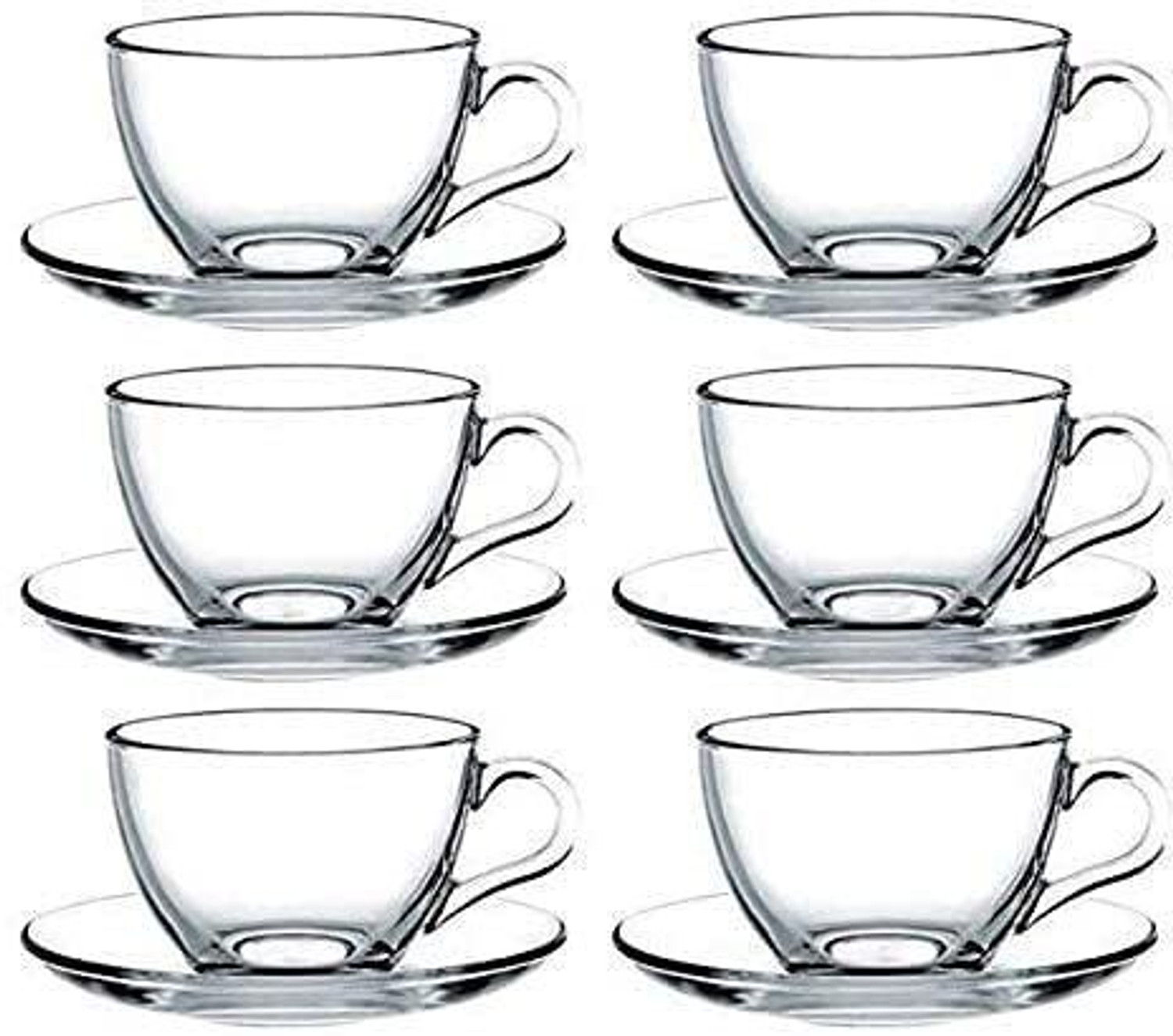 Image of MPH ENTERPRISE Pack of 6 Glass Cup Tea & Coffee classic Cup Set in (6 Pcs Set) 140Ml (Clear, Cup and Saucer Set)
