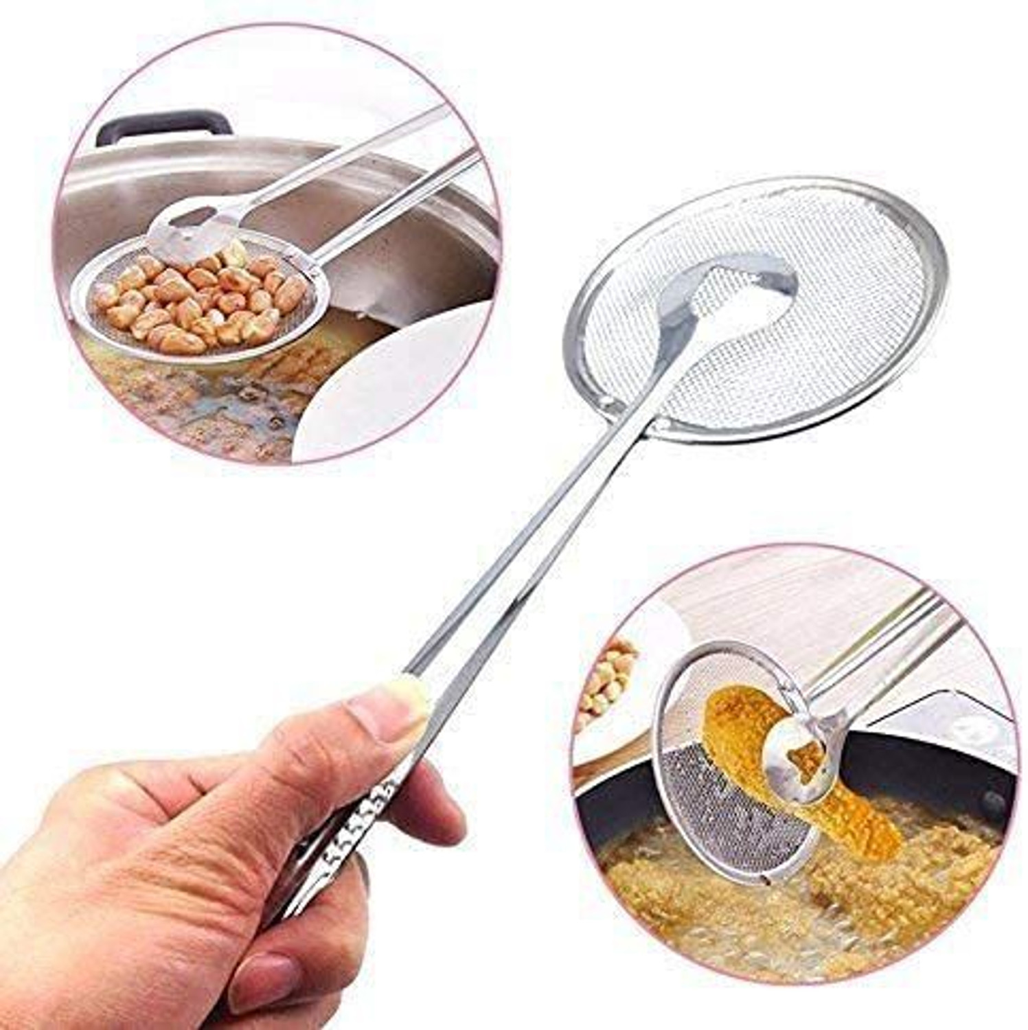 Image of sbaprime Multi-Functional 2 in 1 Fry Tool Filter Spoon Strainer with Clip 10 cm NA Pakkad