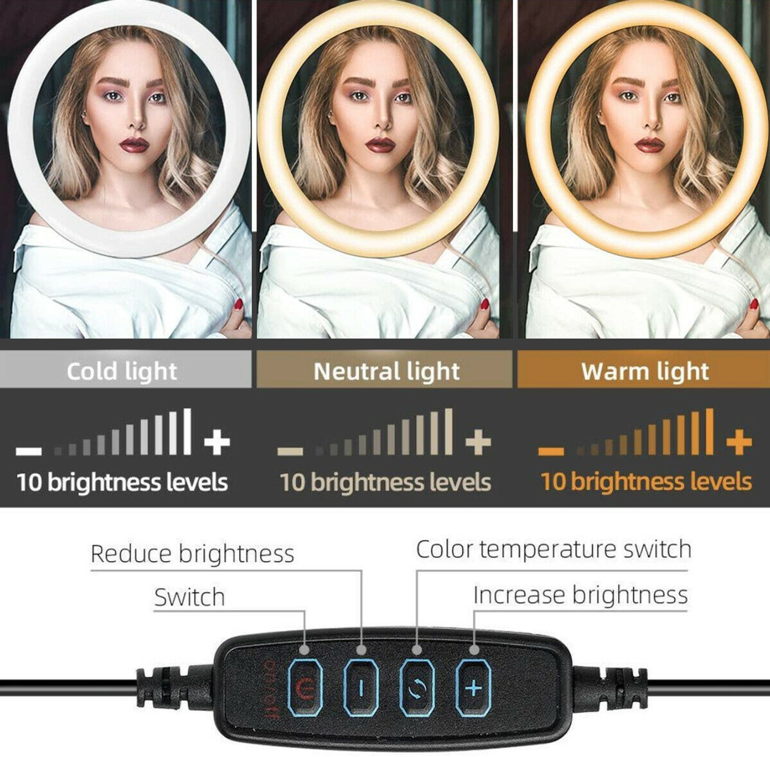 Image of Wrapo Ring Light with Tripod Stand and Phone Holder, 10 INCH Selfie Light with Light Ring Perfect for Video Recording, Live Streaming, Makeup, Selfie, Compatible with iPhone Android Phone Ring Flash