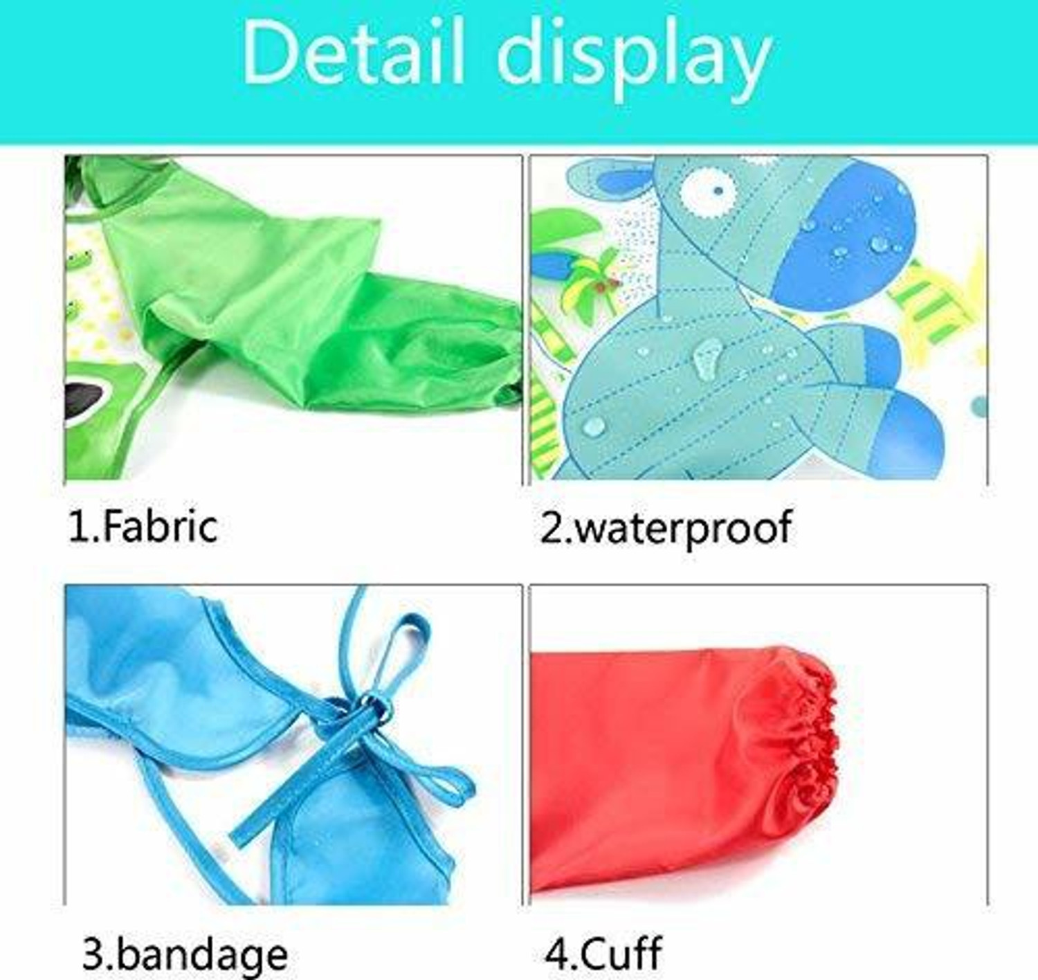 Image of DOMENICO Waterproof Colorful Bib Cute Cartoon Baby Bibs Full Sleeve Apron Feeding Bibs