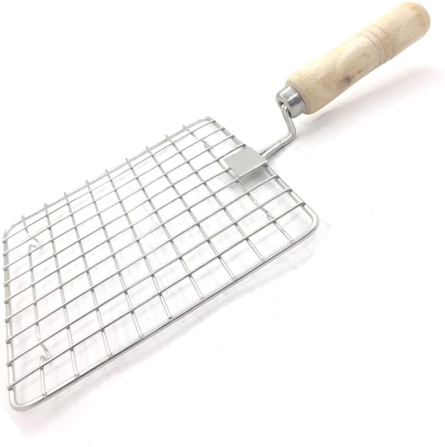 Image of KUBER INDUSTRIES Stainless Steel Square Papad Jali /Roti Roast Grill /Papad Roast Grill with Wooden Handle (Silver) 1 kg Roaster