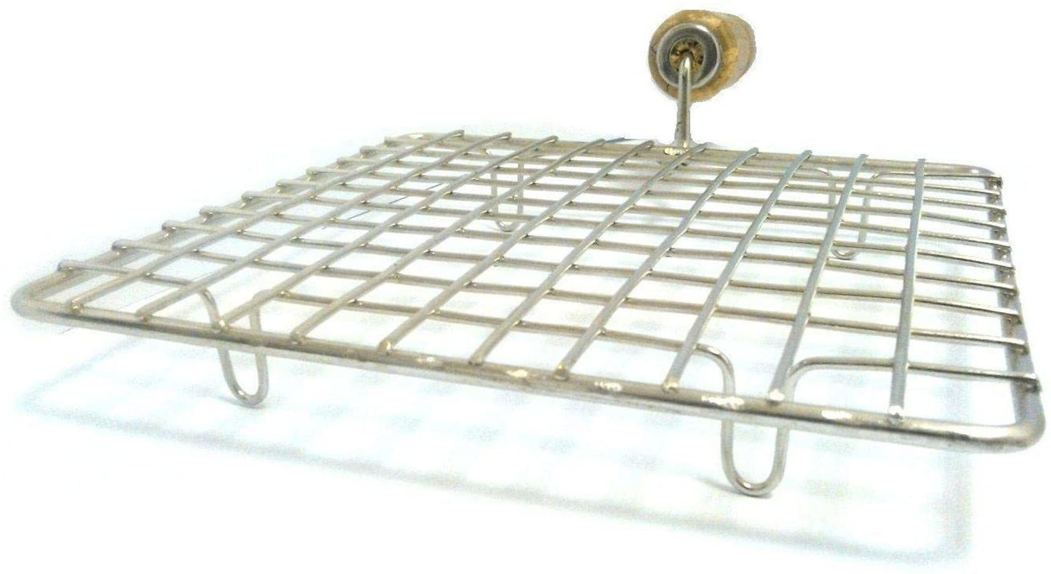Image of KUBER INDUSTRIES Stainless Steel Square Papad Jali /Roti Roast Grill /Papad Roast Grill with Wooden Handle (Silver) 1 kg Roaster