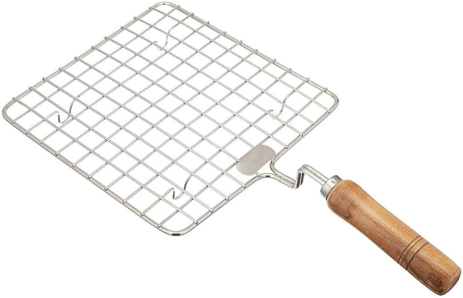 Image of KUBER INDUSTRIES Stainless Steel Square Papad Jali /Roti Roast Grill /Papad Roast Grill with Wooden Handle (Silver) 1 kg Roaster