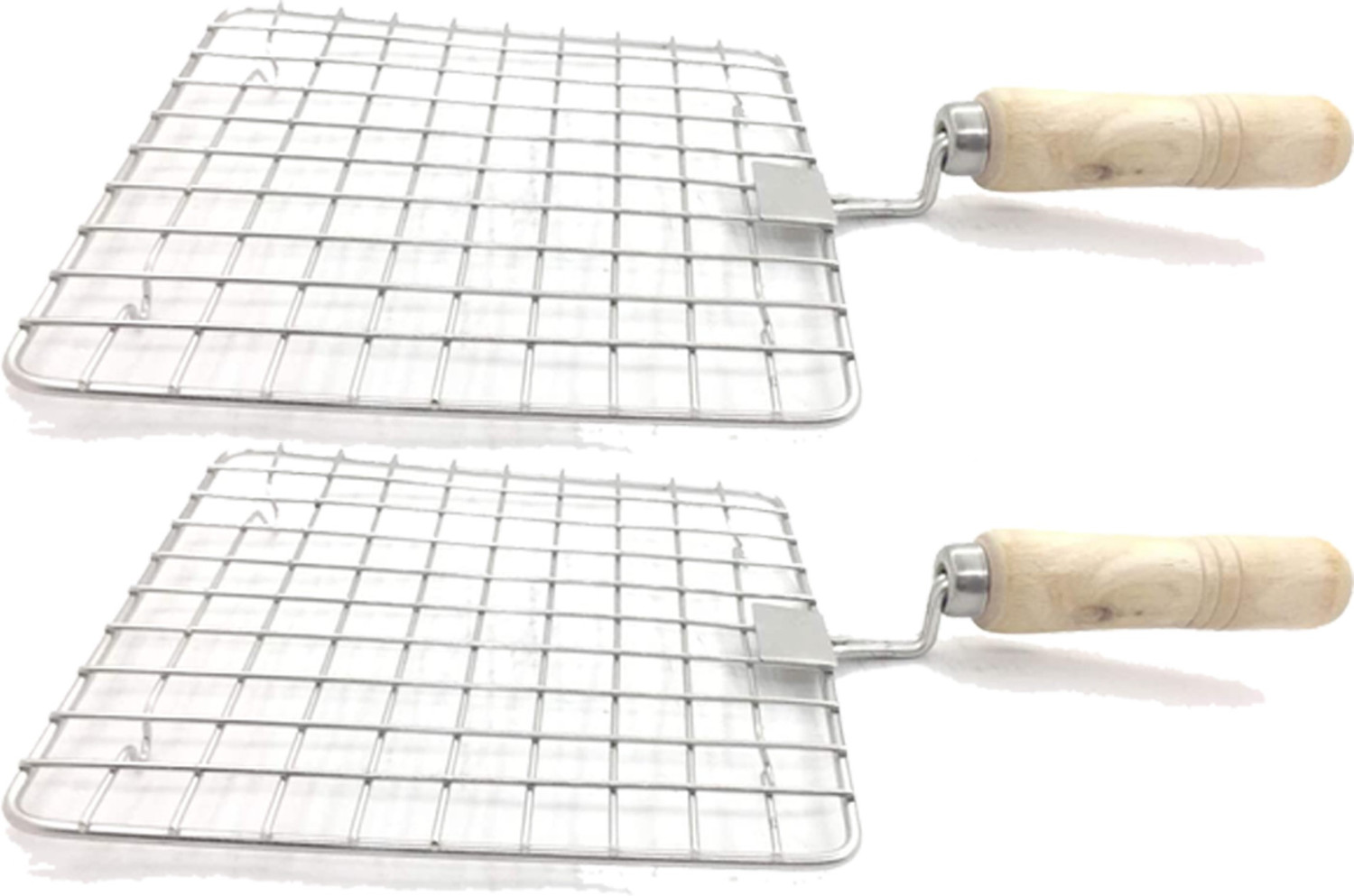 Image of KUBER INDUSTRIES Stainless Steel Square Papad Jali /Roti Roast Grill /Papad Roast Grill with Wooden Handle-Pack of 2 (Silver) 1 kg Roaster