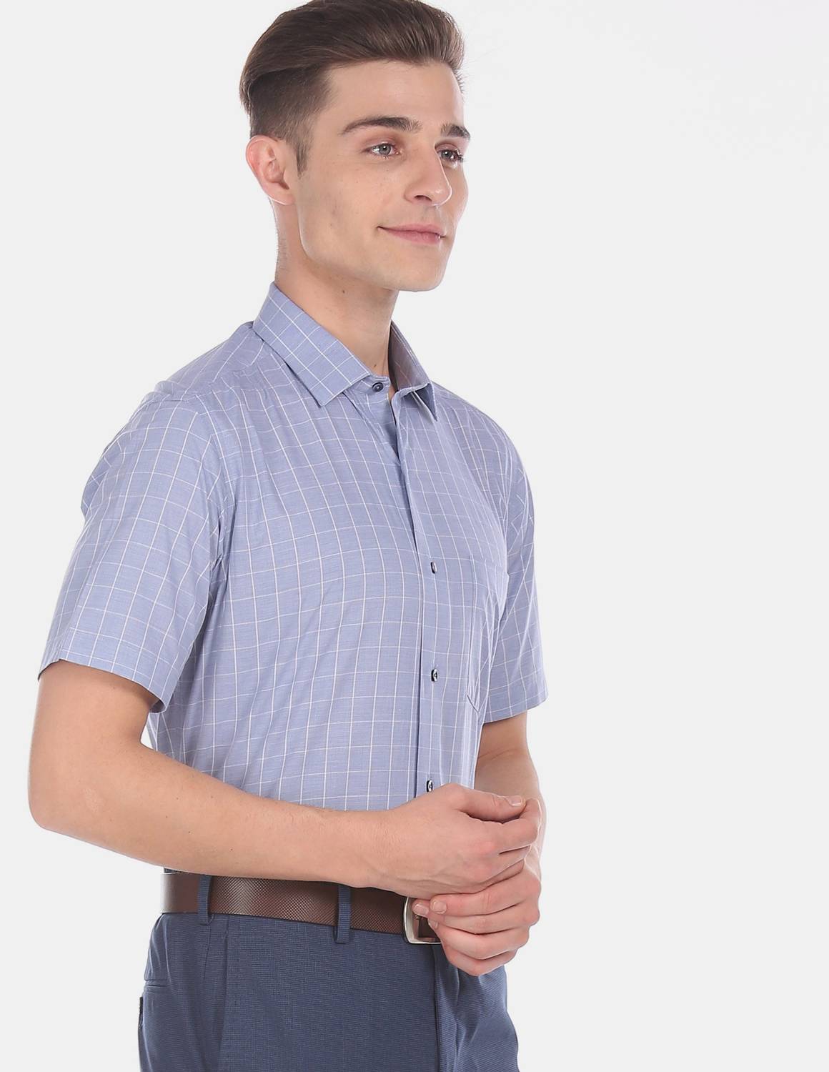 ARROW Men Checkered Formal Blue Shirt