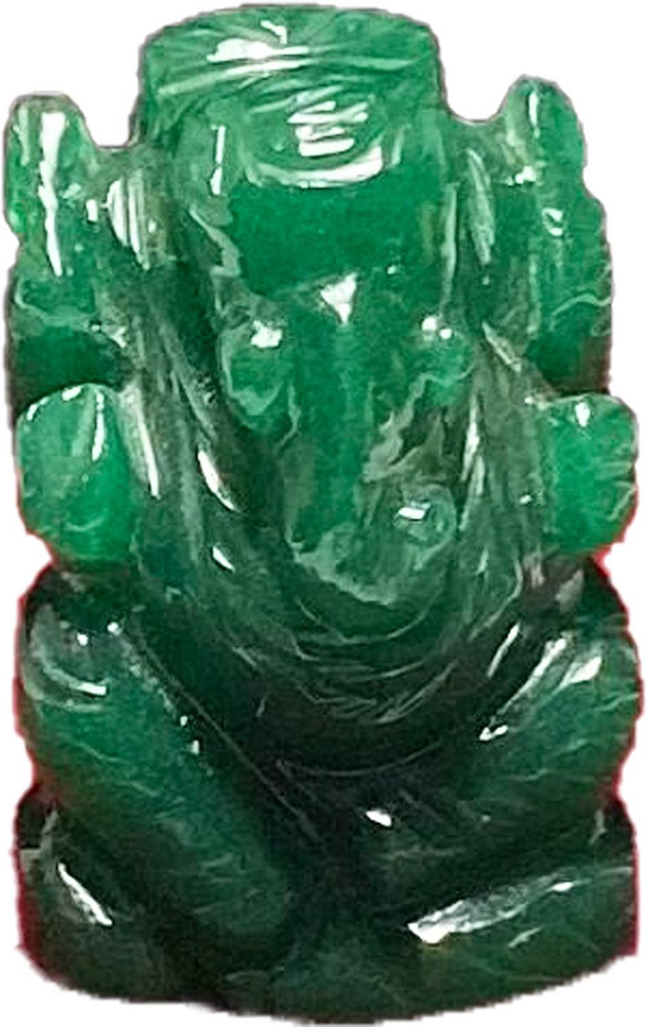 Mahant Ji 100% Natural Margaj Stone Ganesh / Emerald Stone Lord Ganesha with Lab Certificate for Gift ( Weight 10 Gm to 14 Gm, Size - 28 MM ) Gangajal and Chandan Decorative Showpiece - 2.8 cm