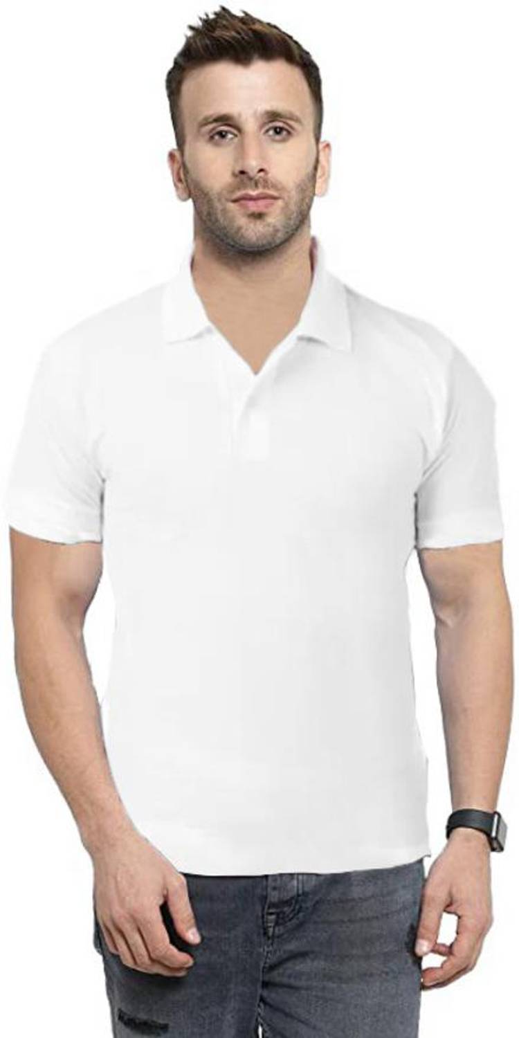 Worldwear Solid Men Polo Neck White T-Shirt