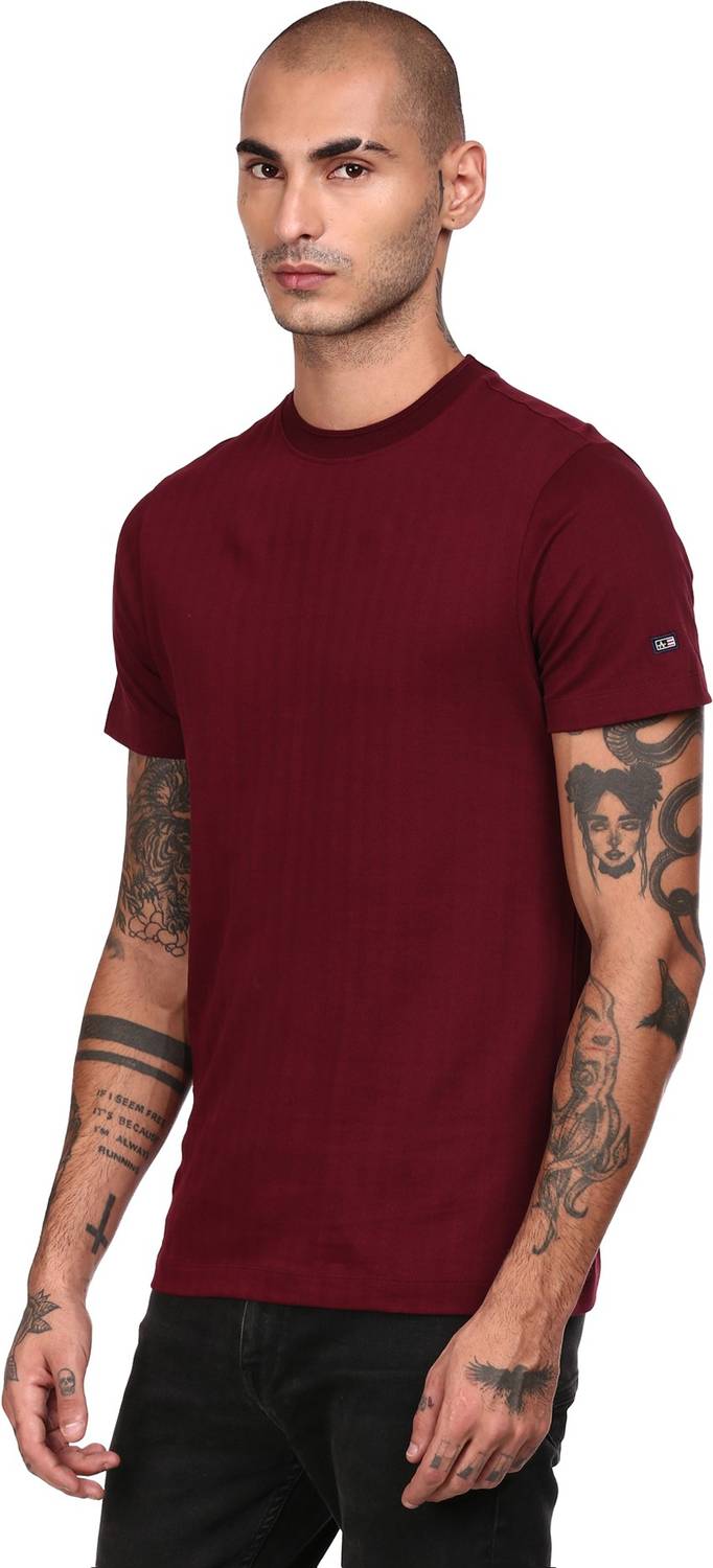 Arrow Sport Solid Men Round Neck Maroon T-Shirt