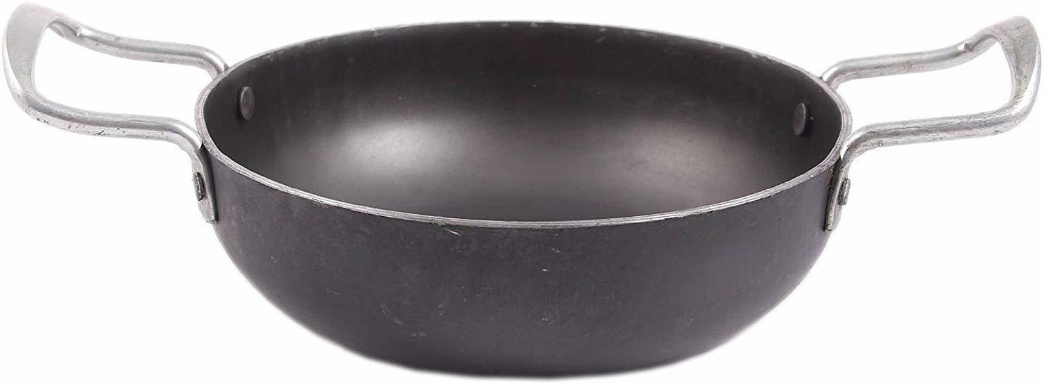 Image of Gaurangi Iron Deep Kadai Frying Pan Cooking Fry Pan Heavy Base Iron KadhaI for kitchen Kadhai 23.5 cm diameter 2.25 L capacity