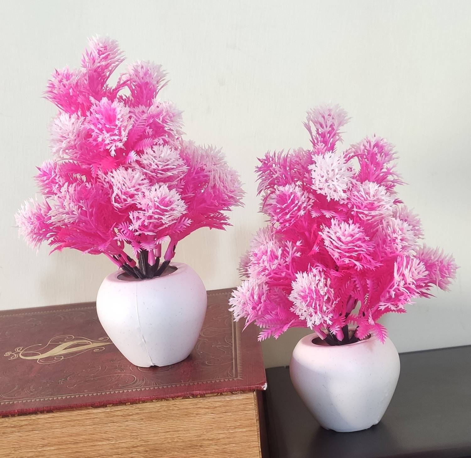BK Mart Set of 2 Mini Table Flower top for home shop office decoration gift Bonsai Wild Artificial Plant with Pot