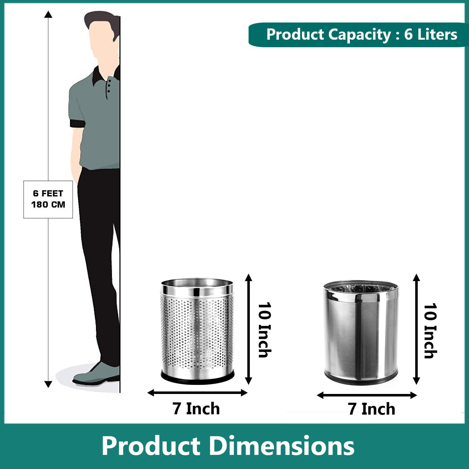Image of Mofna Open Dustbin Combo, Perforated and Plain Solid Bin (7''X10'' 6 Liter) Stainless Steel Dustbin